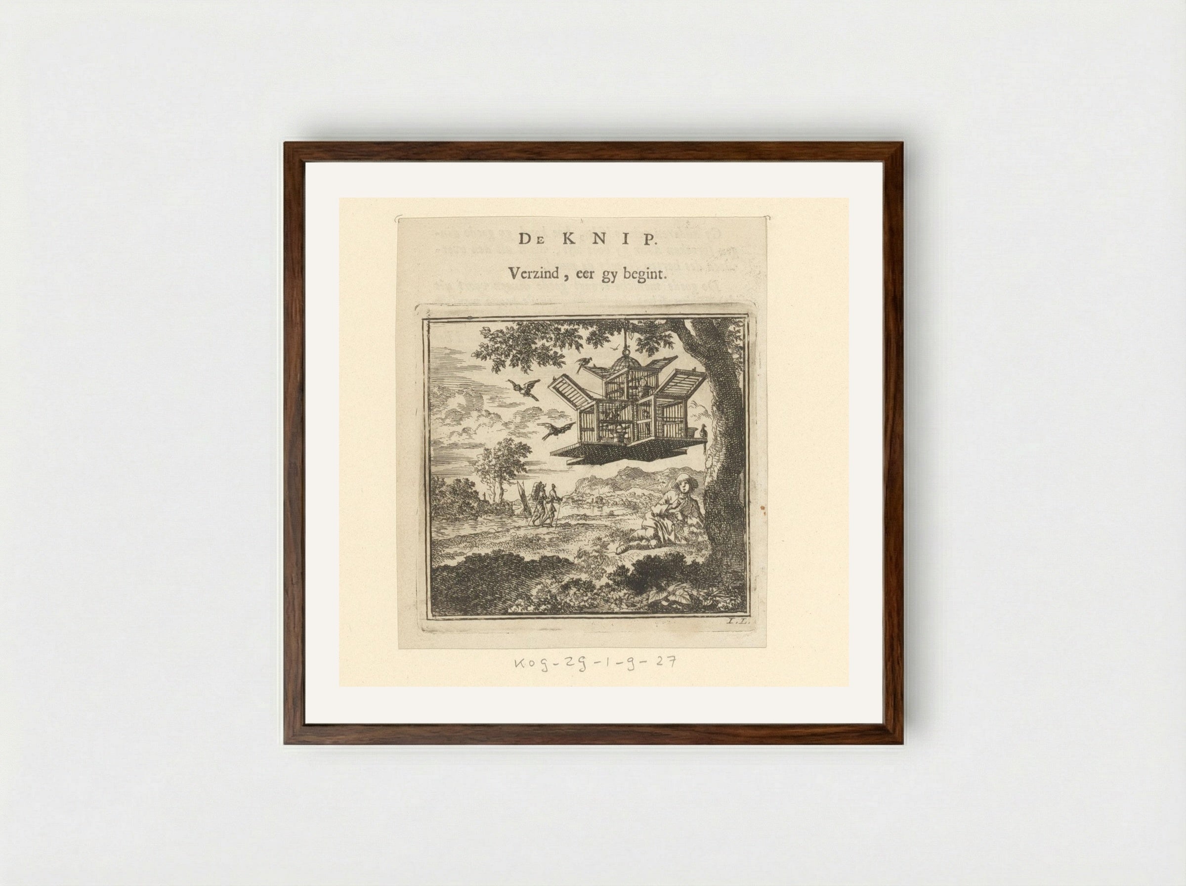 Vogelknip (The Bird Trap) - Jan Luyken - Framed Print Dark Wood