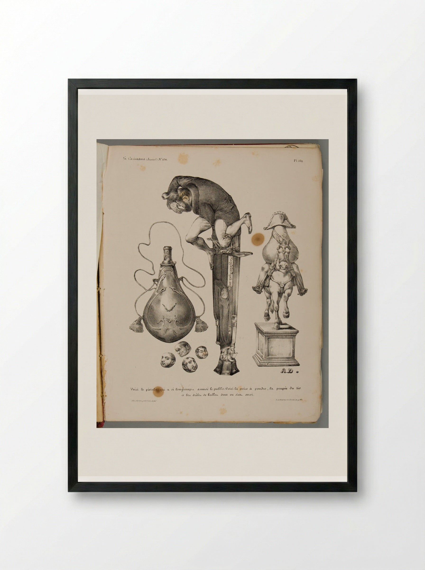 Voici le pistolet qui a si longtemps amusé le public - Honoré Daumier - Framed Print Black