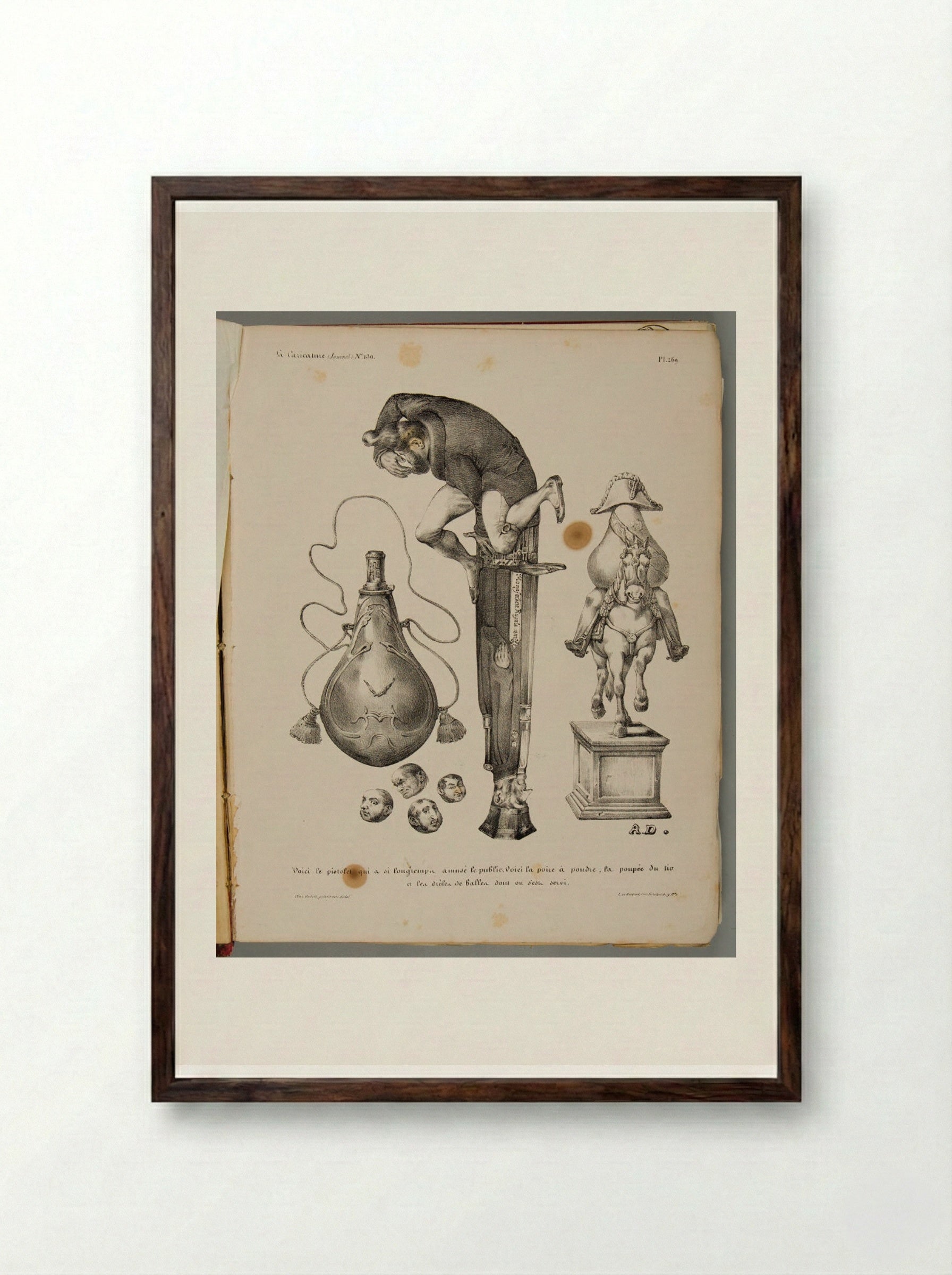 Voici le pistolet qui a si longtemps amusé le public - Honoré Daumier - Framed Print Dark Wood