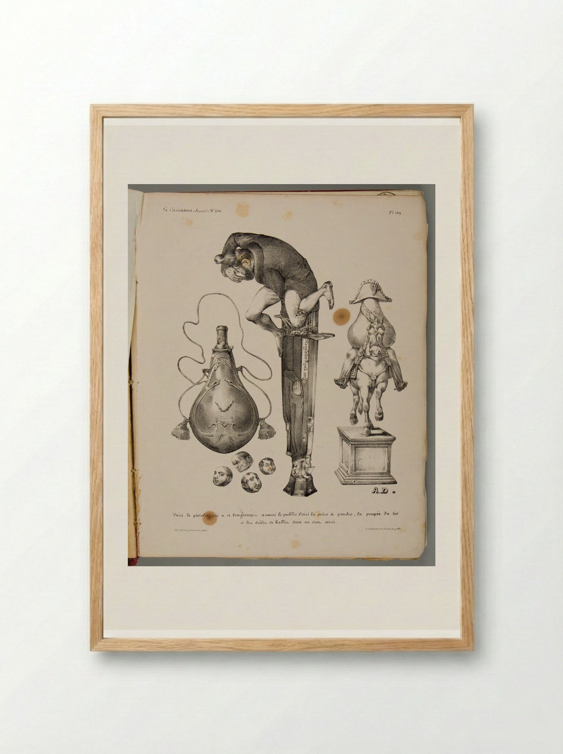 Voici le pistolet qui a si longtemps amusé le public - Honoré Daumier - Framed Print Wood