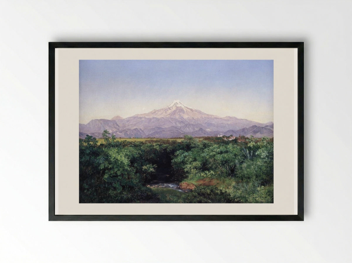 Volcán de Orizaba desde la Hacienda de San Miguelito - José María Velasco - Framed Print Black