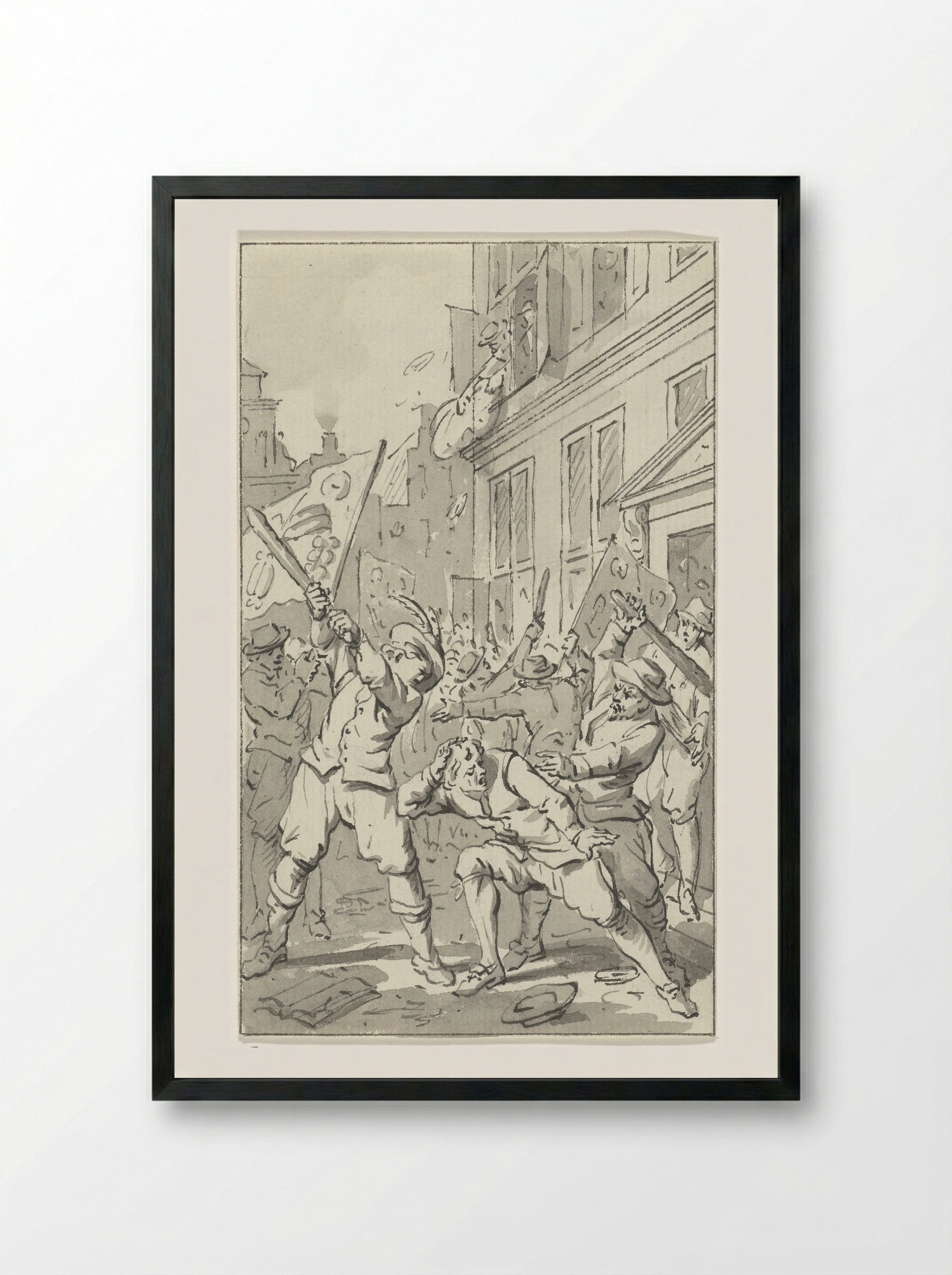 Volkswoede in Alkmaar tijdens het Kaas- en Broodoproer, 1492 - Jacobus Buys - Framed Print Black