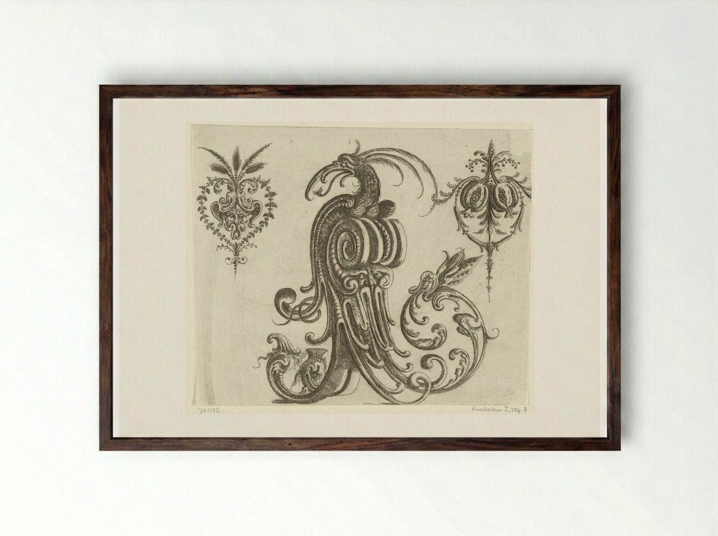 Volute with a Mascaron - Christoph Jamnitzer - Framed Print Dark Wood