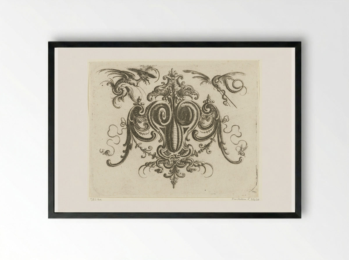 Volutes with Wings, Crowned by a Double-Headed Eagle - Christoph Jamnitzer - Framed Print Black