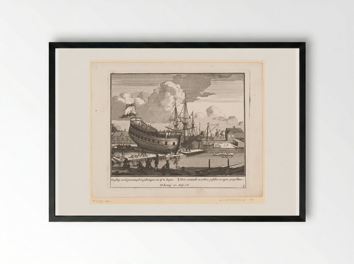 Voorbereidingen voor het te water laten - Pieter van den Berge - Framed Print Black