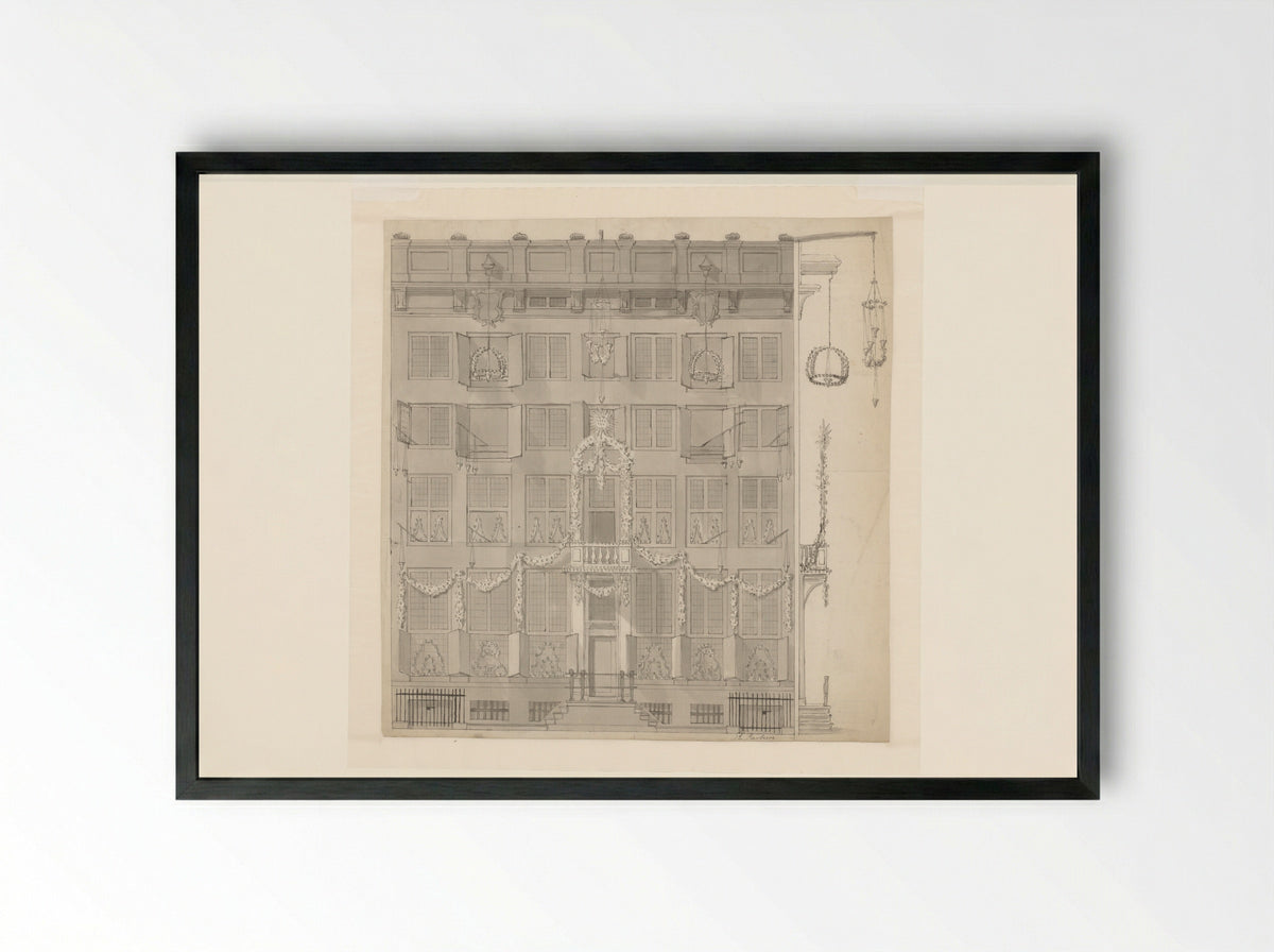 Voorgevel van een grachtenpand - Bartholomeus Barbiers - Framed Print Black