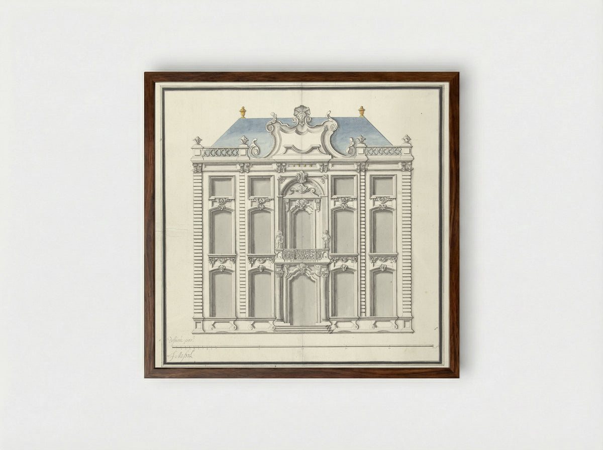 Voornaam woonhuis met platte stoep - Joseph Massol - Framed Print Dark Wood