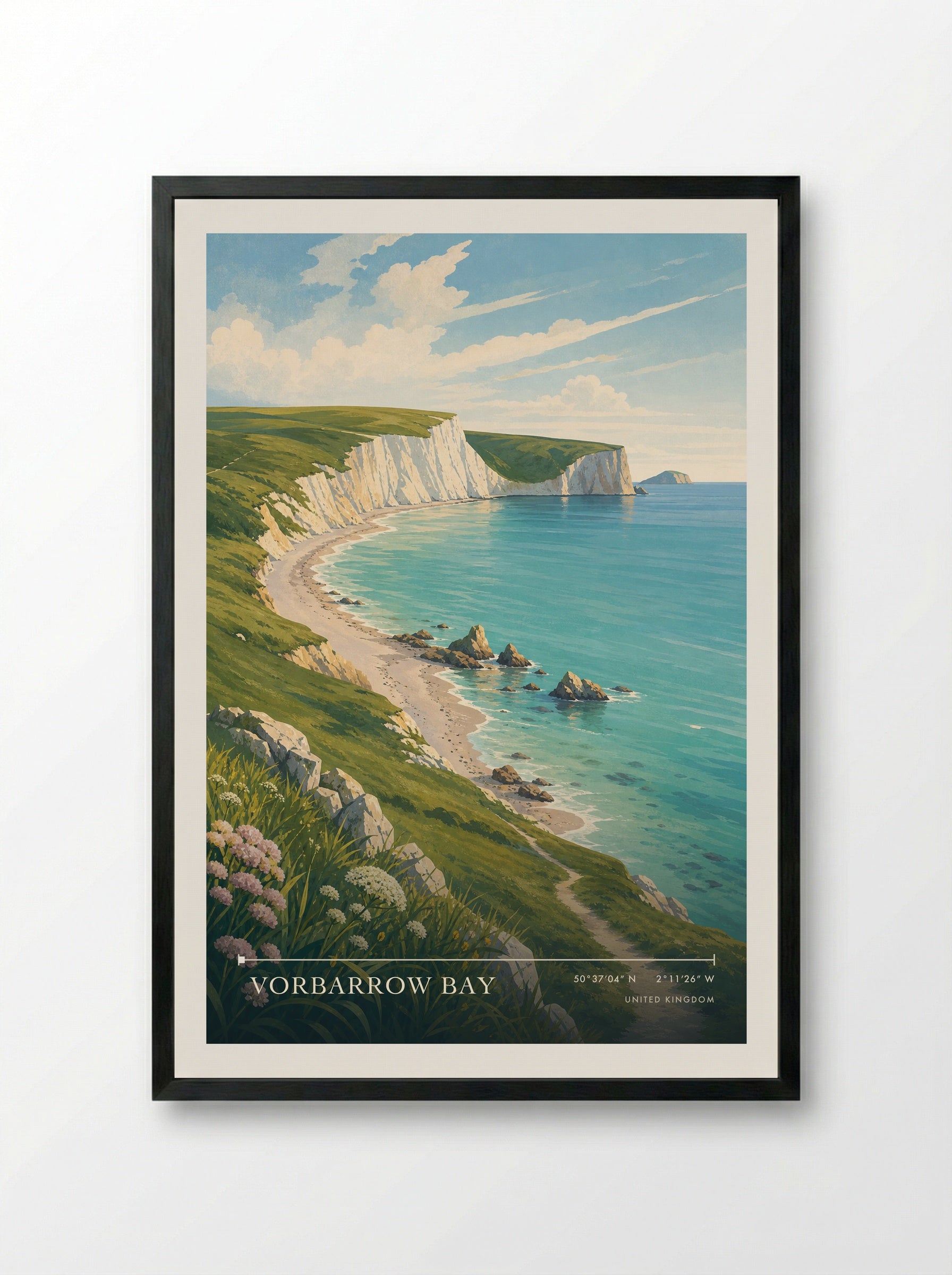 Vorbarrow Bay United Kingdom Travel Poster - Framed Print Black