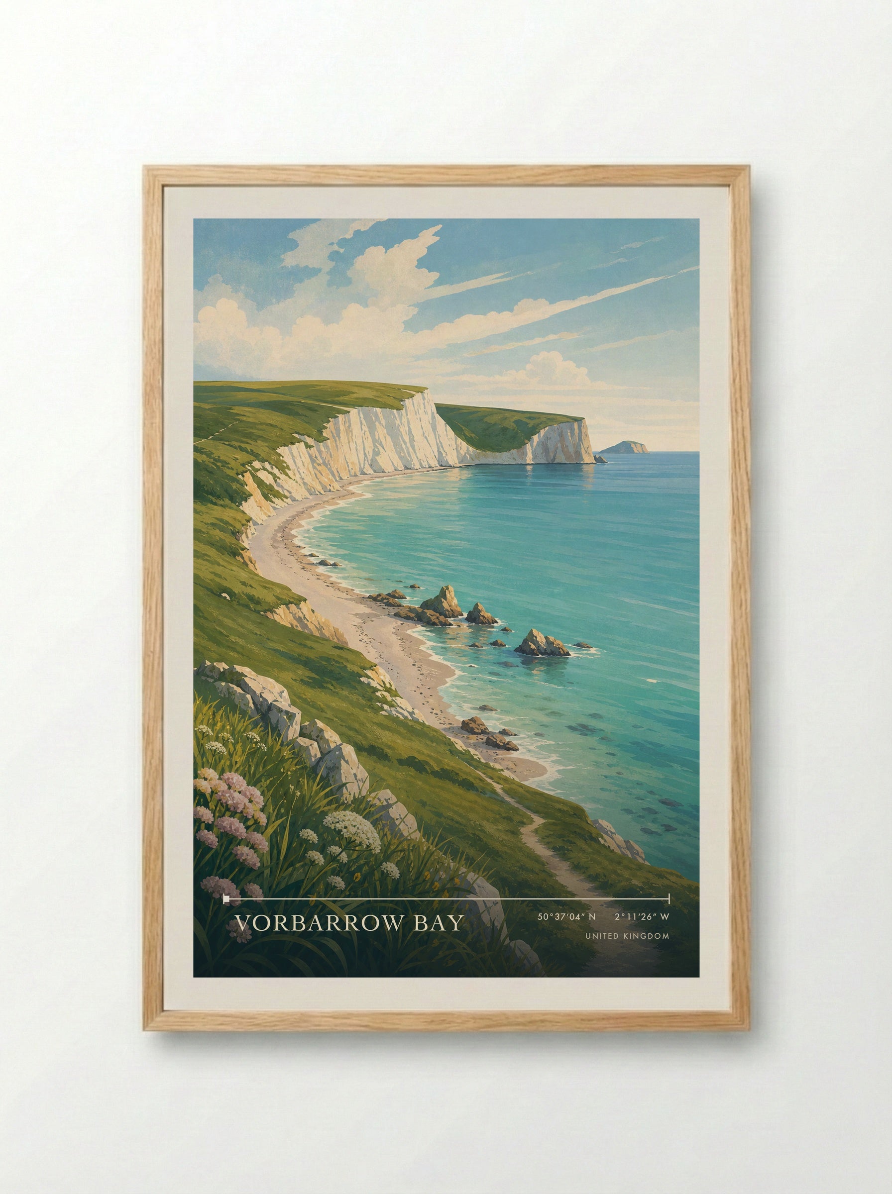 Vorbarrow Bay United Kingdom Travel Poster - Framed Print Wood