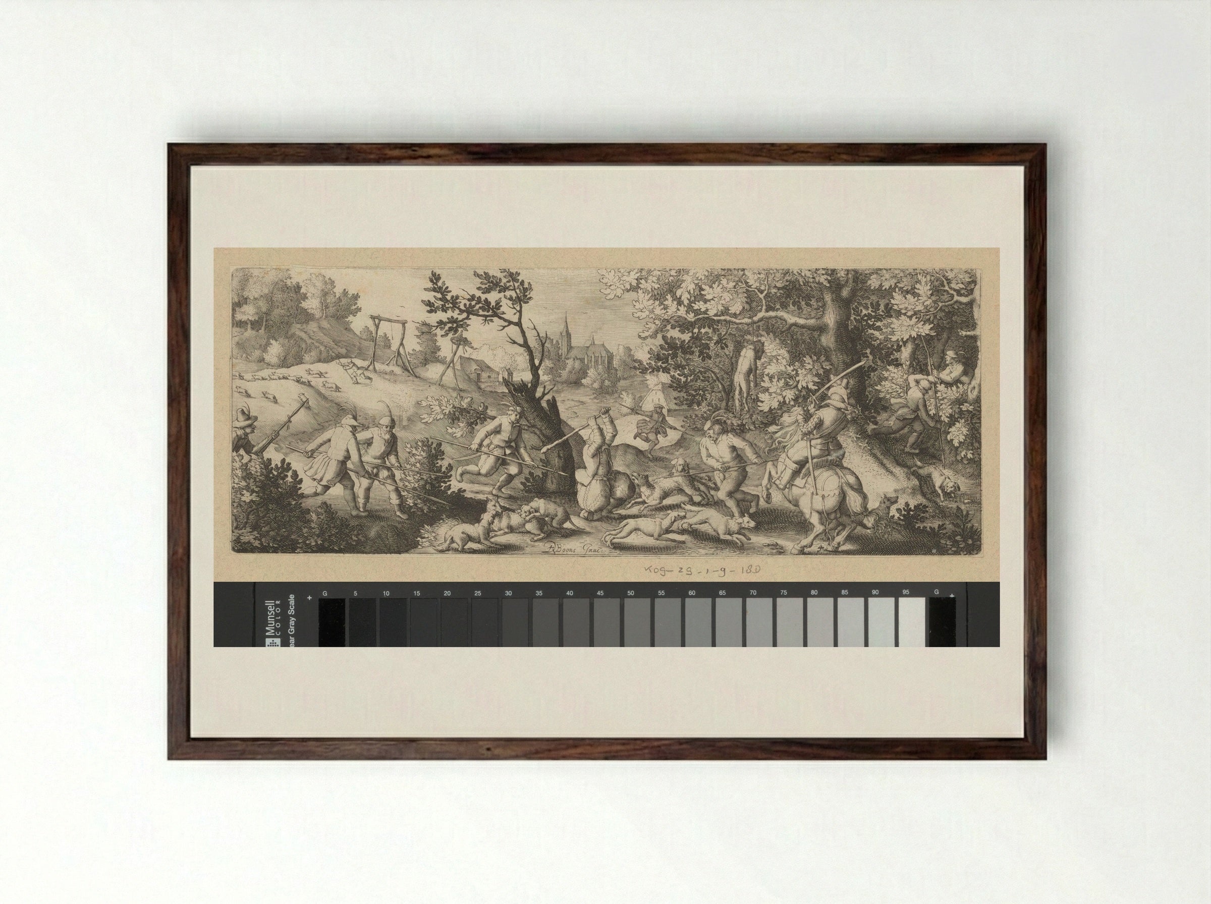Vossenjacht (The Fox Hunt) - Claes Jansz. Visscher (II) - Framed Print Dark Wood