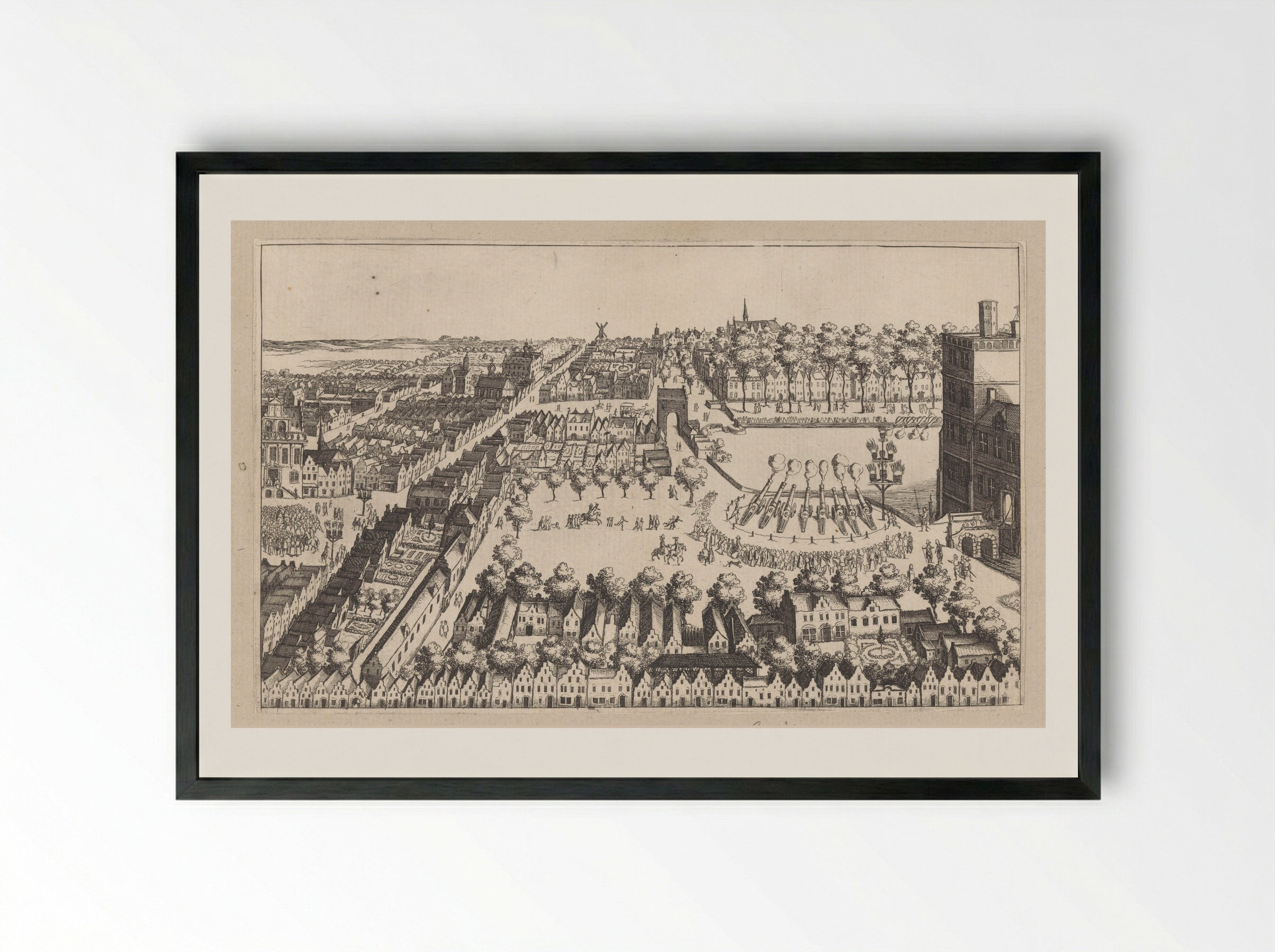 Vreugdevuren te Den Haag na de afkondiging van het bestand, 1609 - Simon Frisius - Framed Print Black