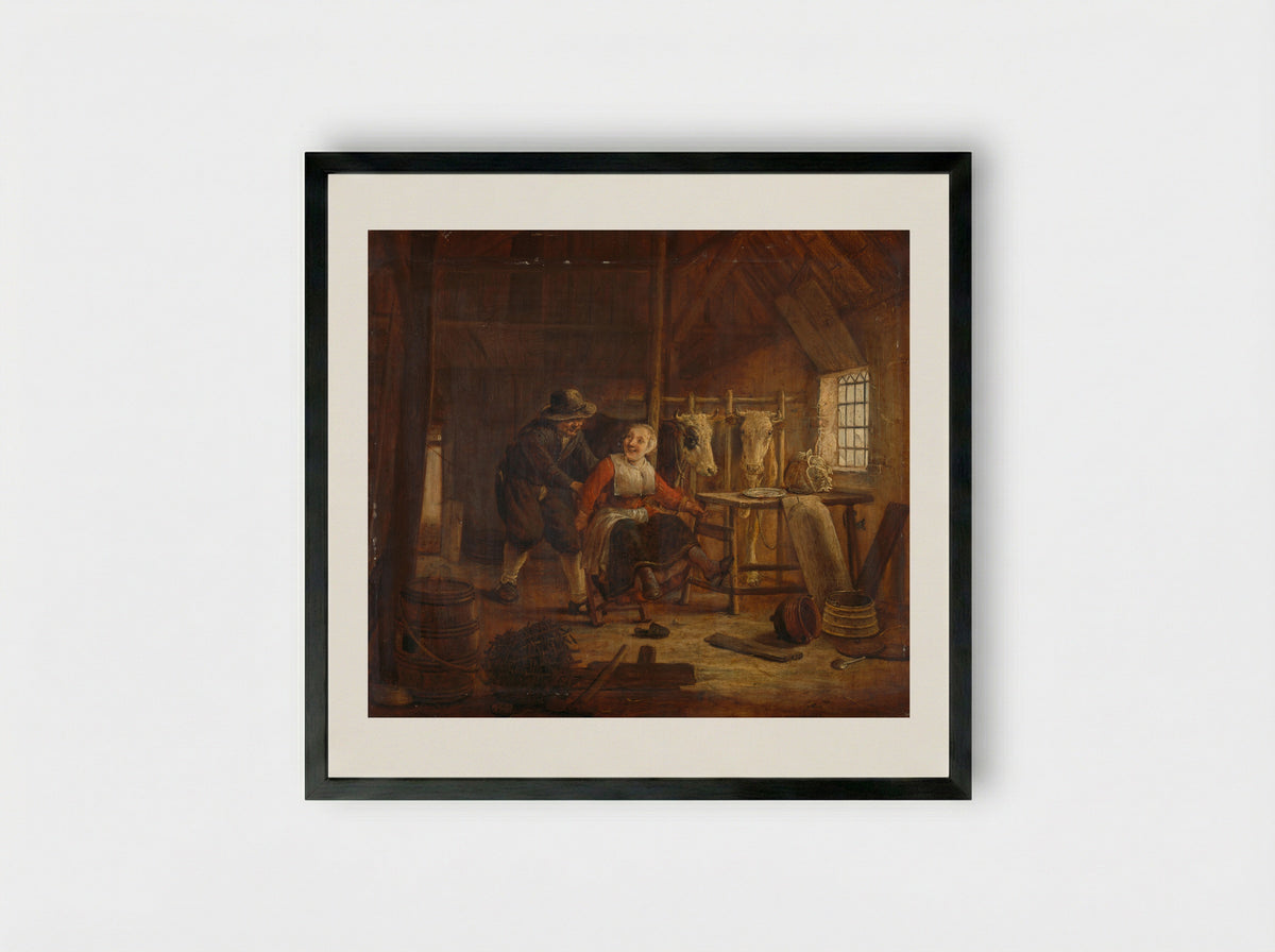 Vrijage in een koestal - Govert Dircksz. Camphuysen - Framed Print Black