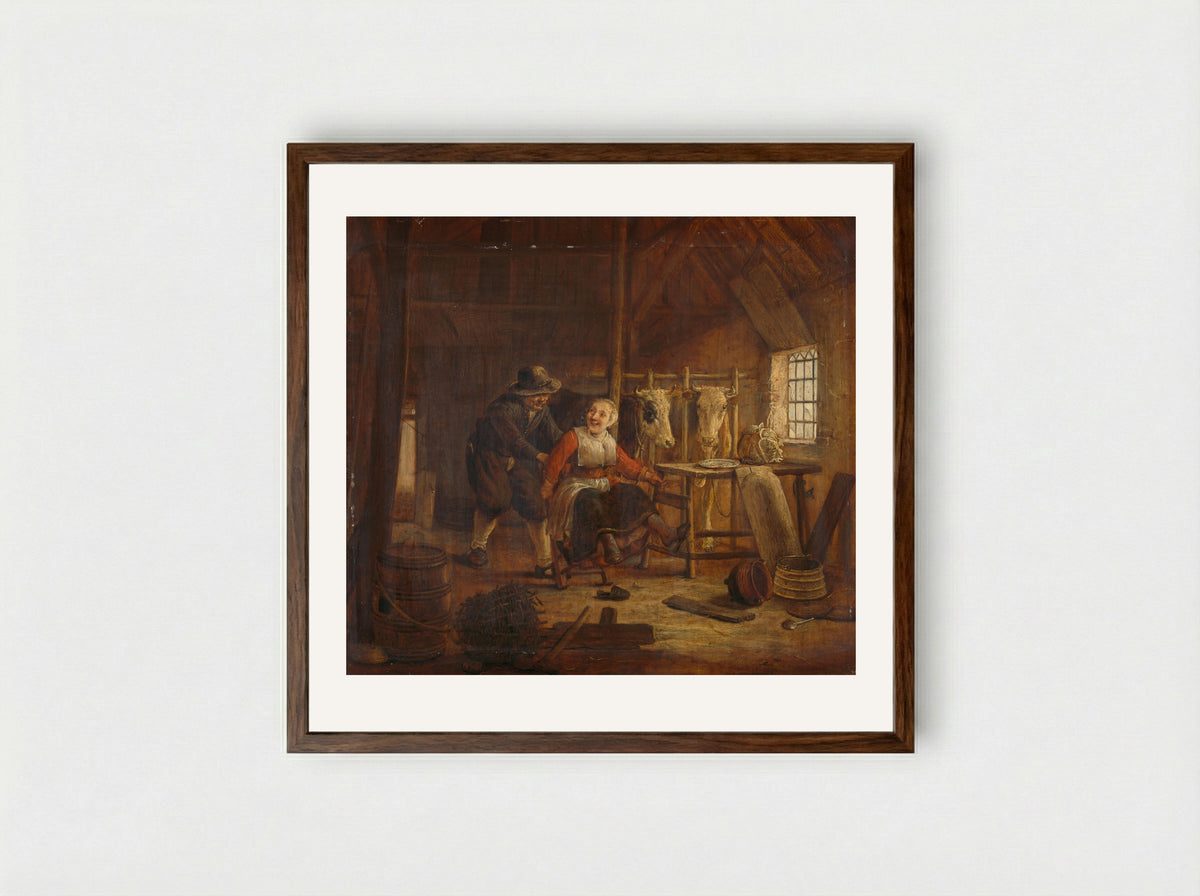 Vrijage in een koestal - Govert Dircksz. Camphuysen - Framed Print Dark Wood