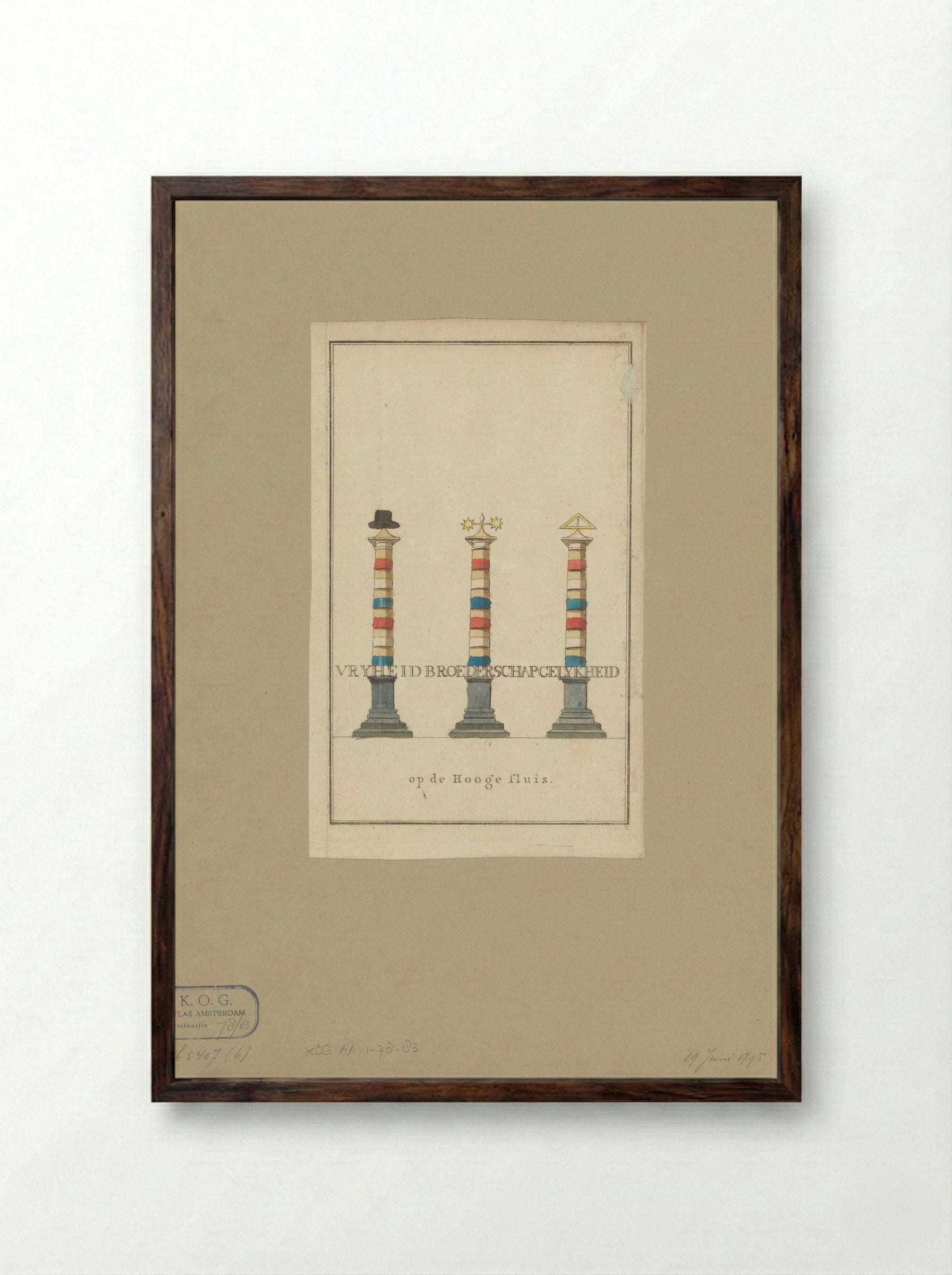 Vrijheid, Broederschap en Gelijkheid, decoratie op de Hogesluis te Amsterdam - Noach van der Meer (II) - Framed Print Dark Wood