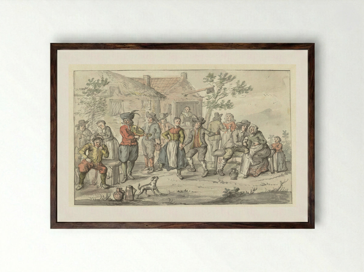 Vrolijk gezelschap voor een herberg - Gerrit Grasdorp - Framed Print Dark Wood