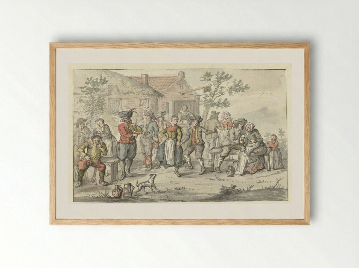 Vrolijk gezelschap voor een herberg - Gerrit Grasdorp - Framed Print Wood
