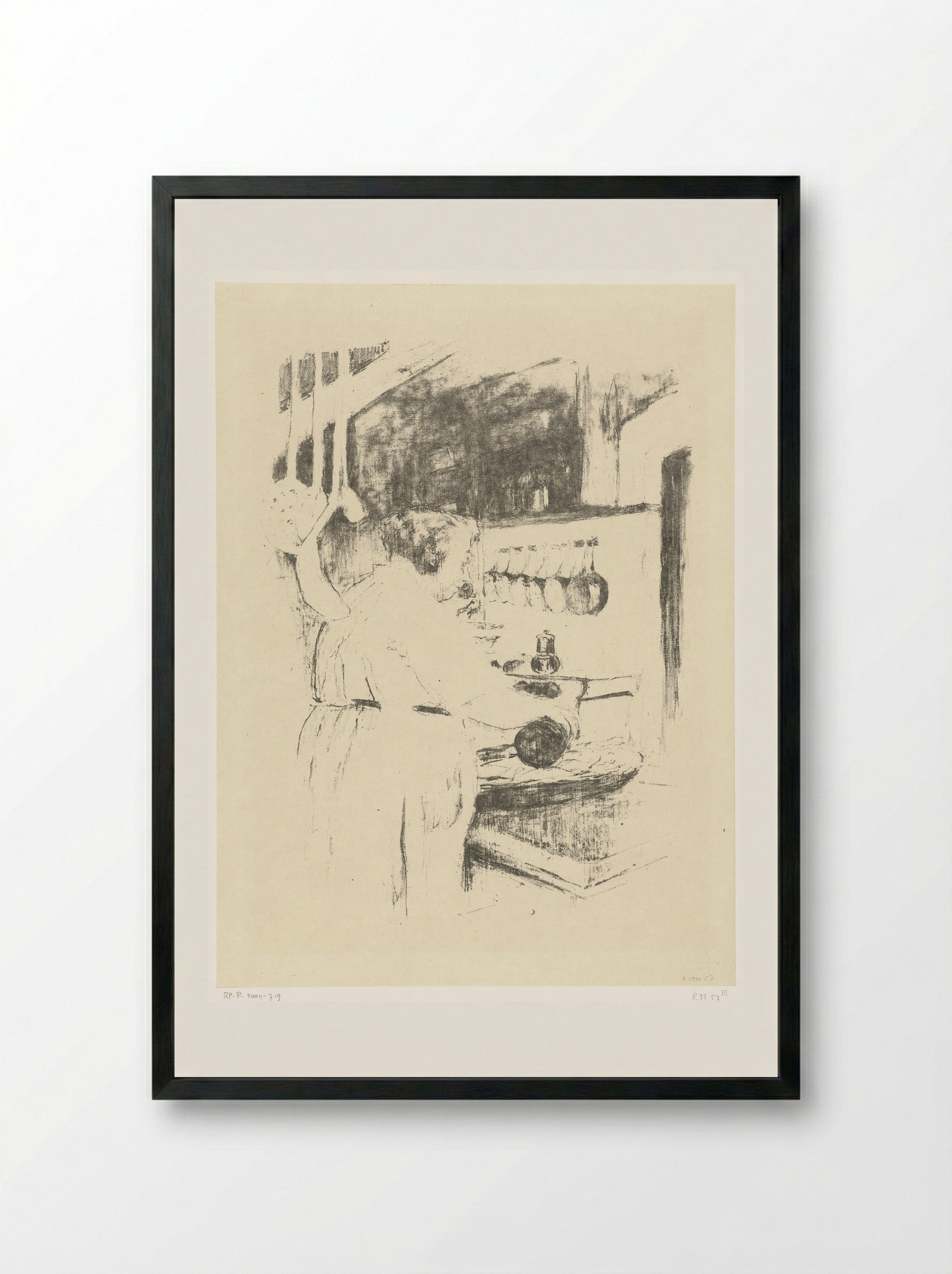 Vrouw bereidt maaltijd in keuken - Édouard Vuillard - Framed Print Black