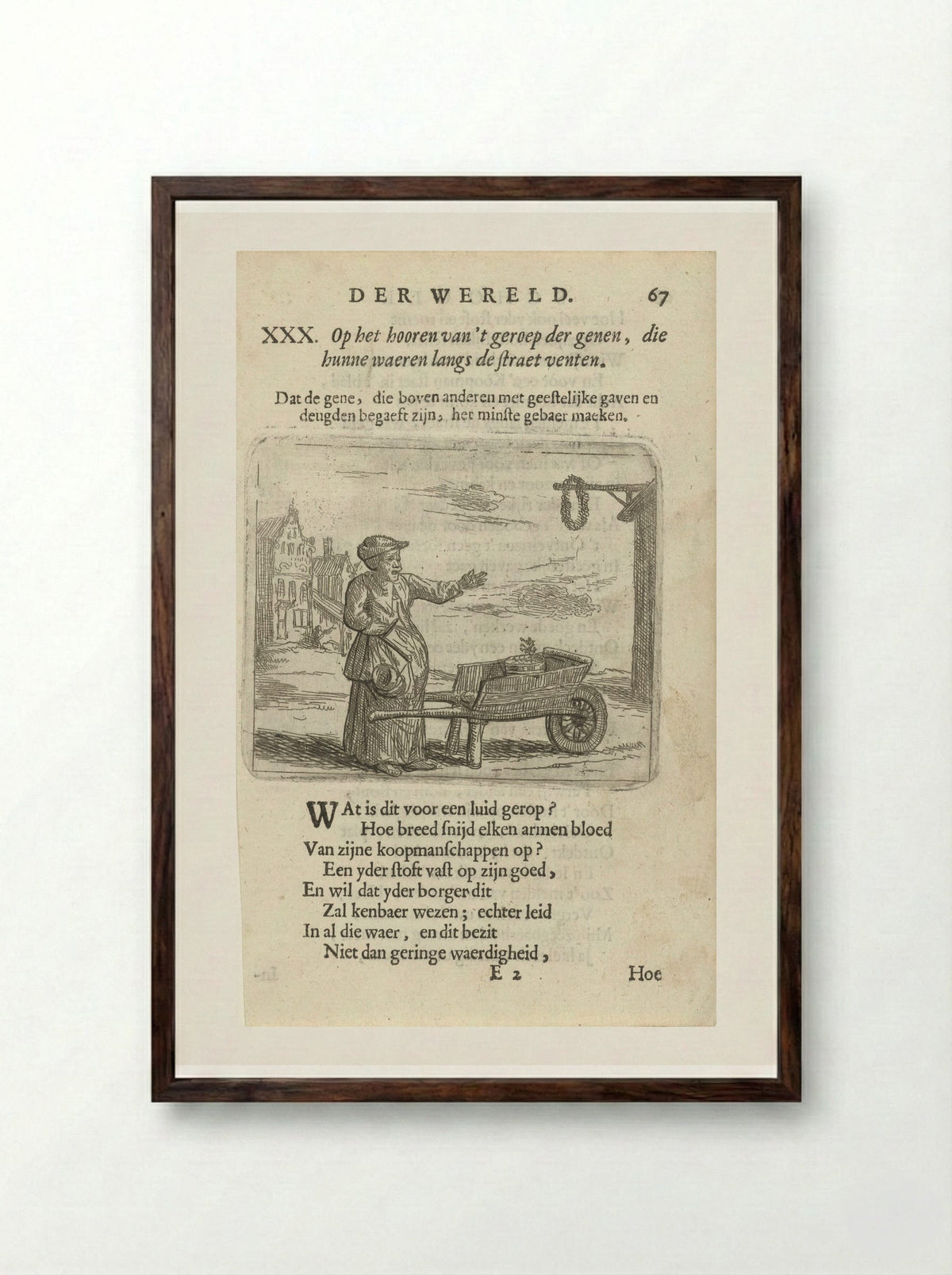 Vrouw bij een kruiwagen - Arnold Houbraken - Framed Print Dark Wood
