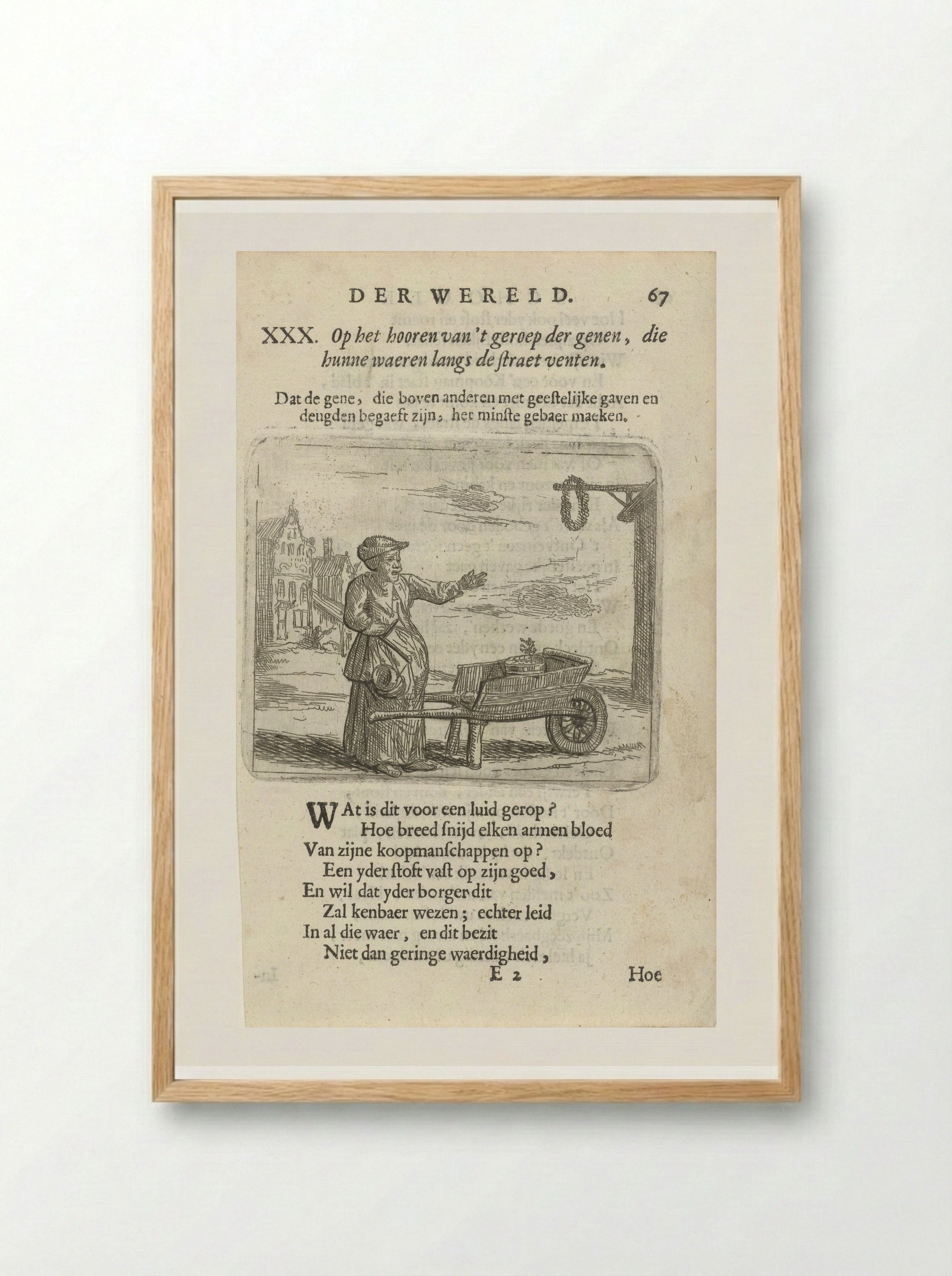 Vrouw bij een kruiwagen - Arnold Houbraken - Framed Print Wood