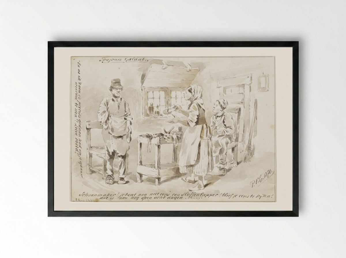 Vrouw bij schoenlapper - Pieter van Loon - Framed Print Black