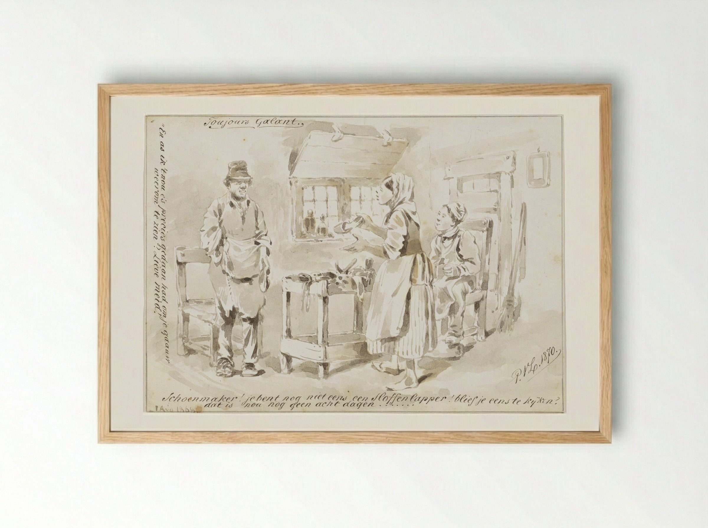 Vrouw bij schoenlapper - Pieter van Loon - Framed Print Wood
