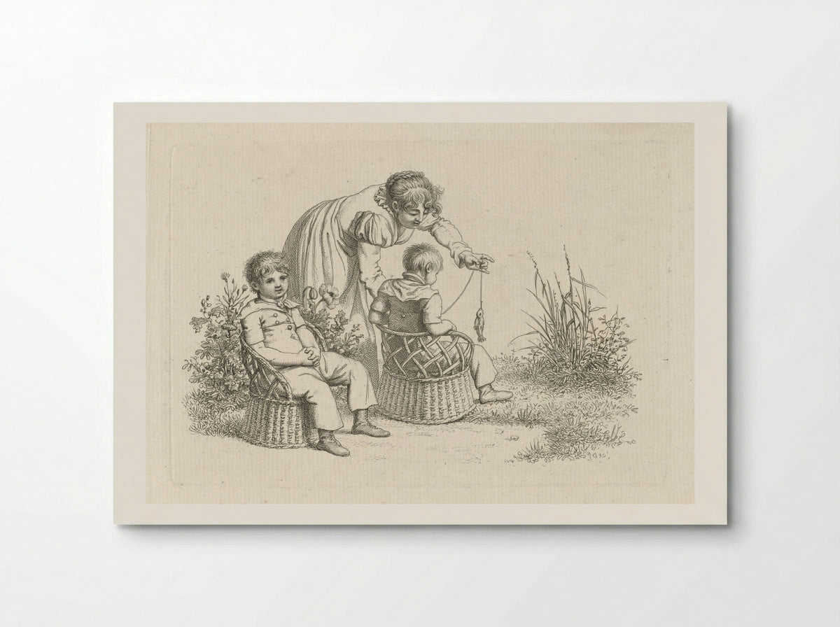 Vrouw bij twee kinderen in stoeltjes - Jacob Ernst Marcus - Poster