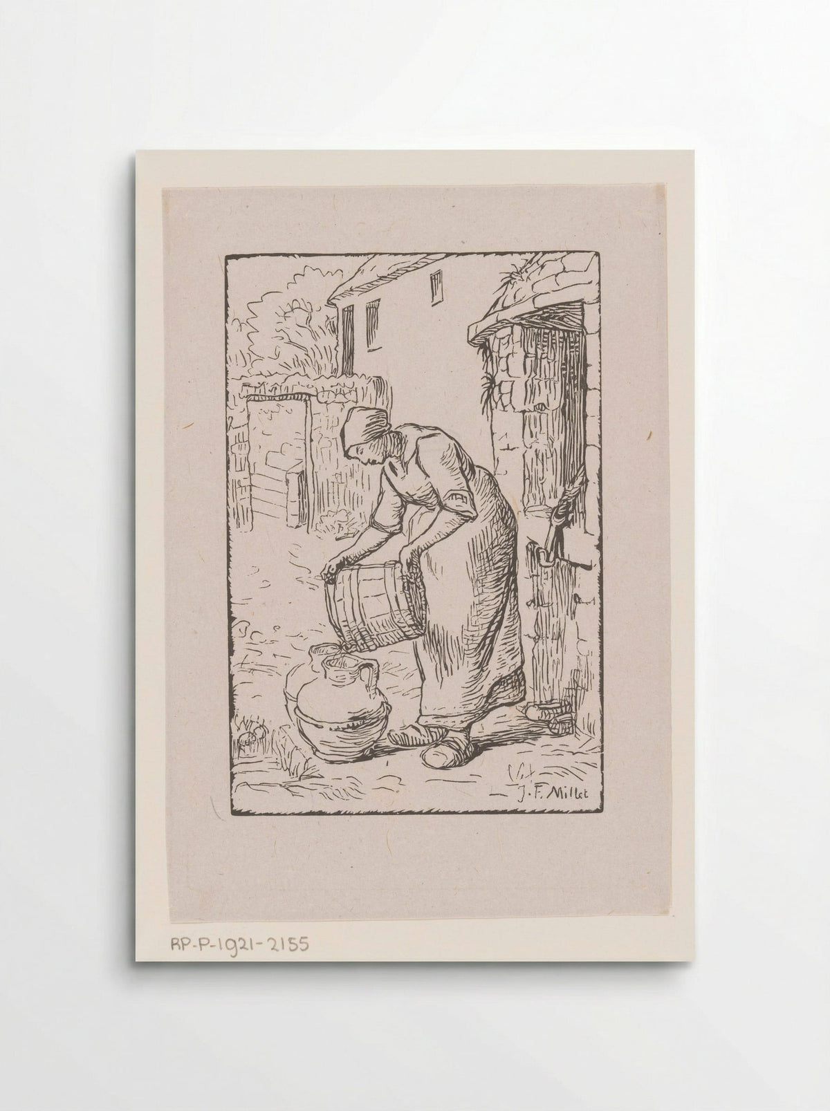 Vrouw die een emmer leegt - Pierre Millet - Poster