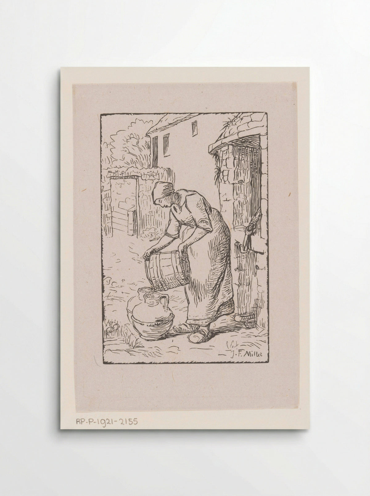 Vrouw die een emmer leegt - Pierre Millet - Poster