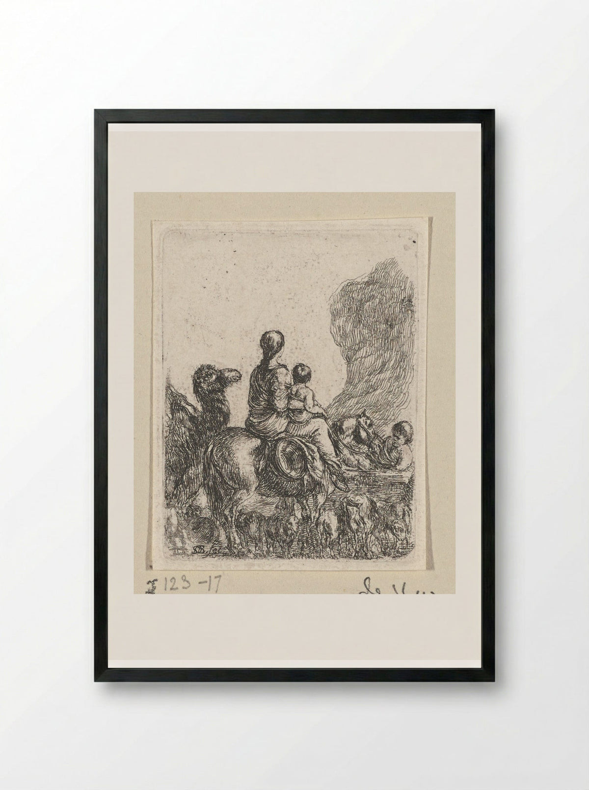 Vrouw en kind te paard, op de rug gezien - Jacques van Merlen - Framed Print Black