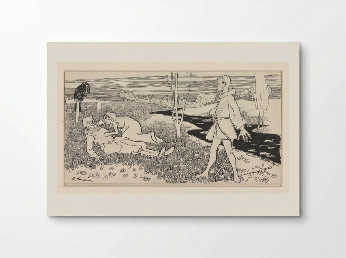 Vrouw geknield bij de verliezer van een duel - C. Lapine - Poster