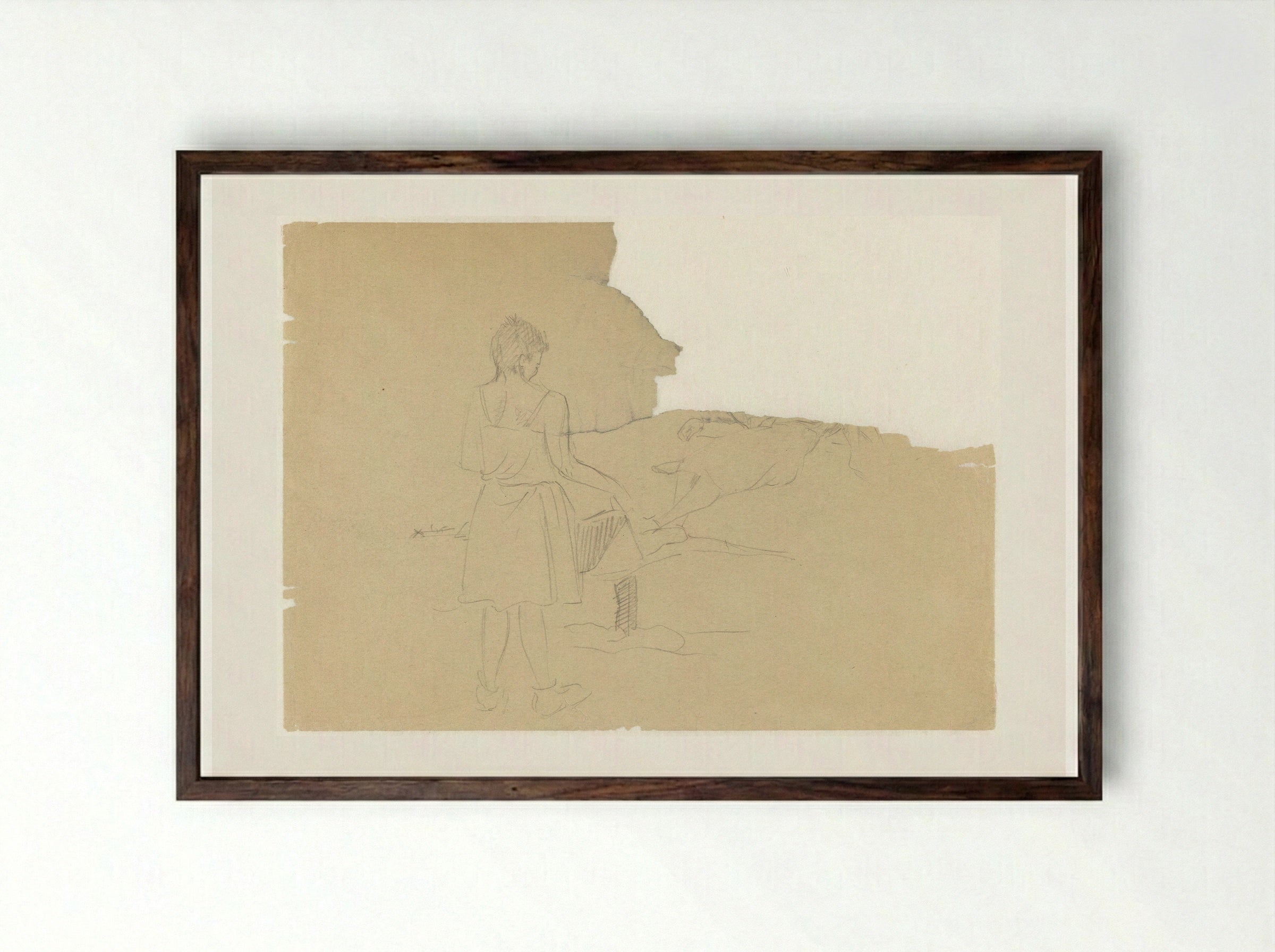 Vrouw in Ravensbrück staat haar hemd te drogen - Aat Breur-Hibma - Framed Print Dark Wood