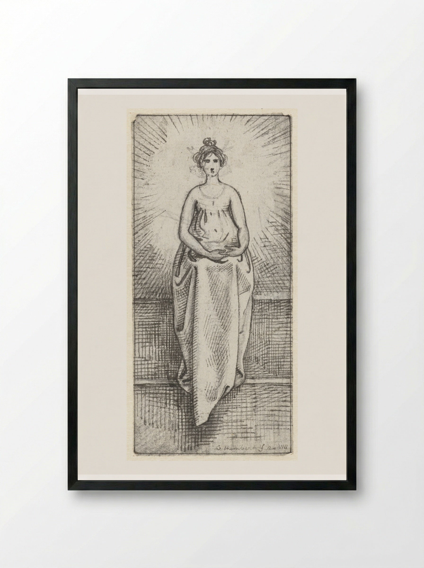 Vrouw in stralenkrans - David Pièrre Giottino Humbert de Superville - Framed Print Black