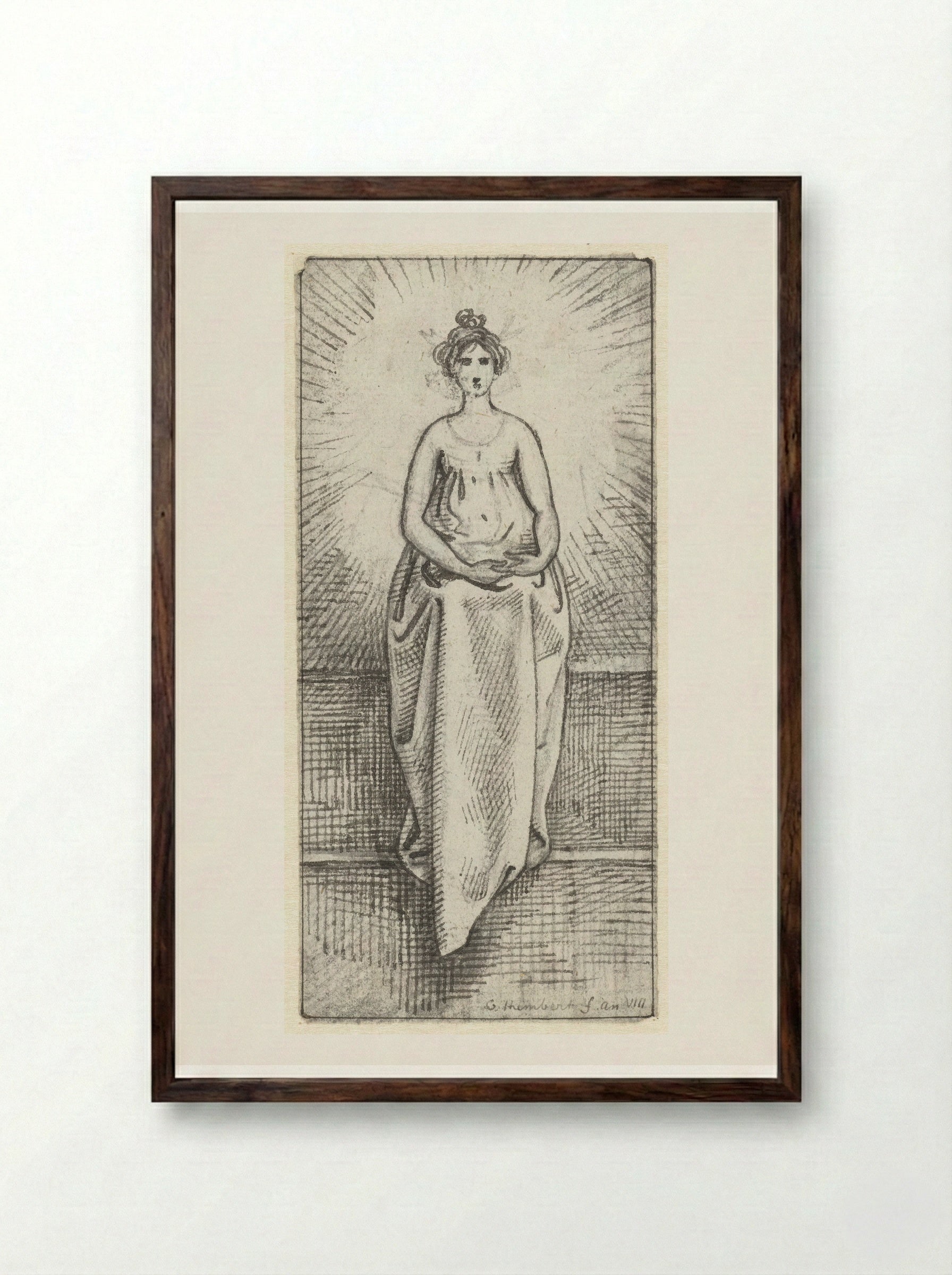 Vrouw in stralenkrans - David Pièrre Giottino Humbert de Superville - Framed Print Dark Wood