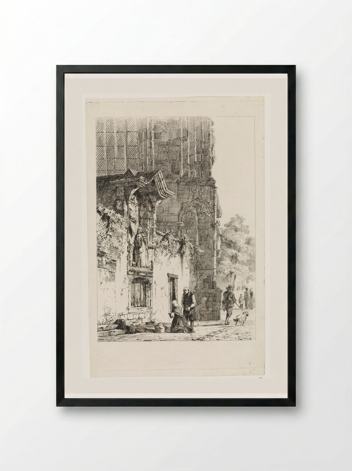 Vrouw knielend voor een kapelletje - Cornelis Springer - Framed Print Black