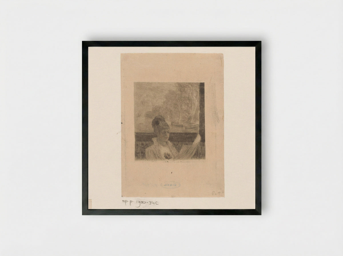 Vrouw leest aan het raam - Félicien Rops - Framed Print Black