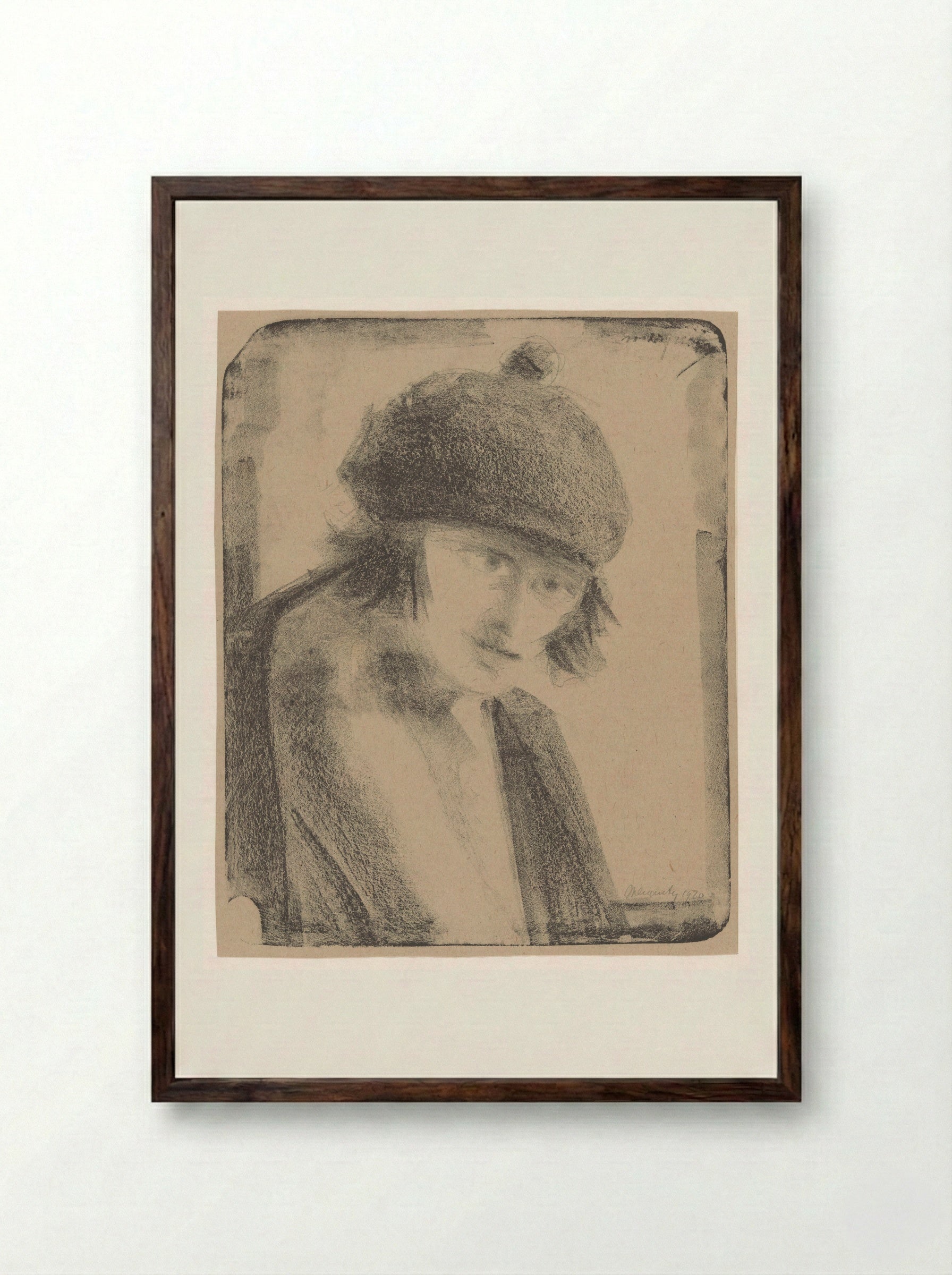 Vrouw met baret - Samuel Jessurun de Mesquita - Framed Print Dark Wood