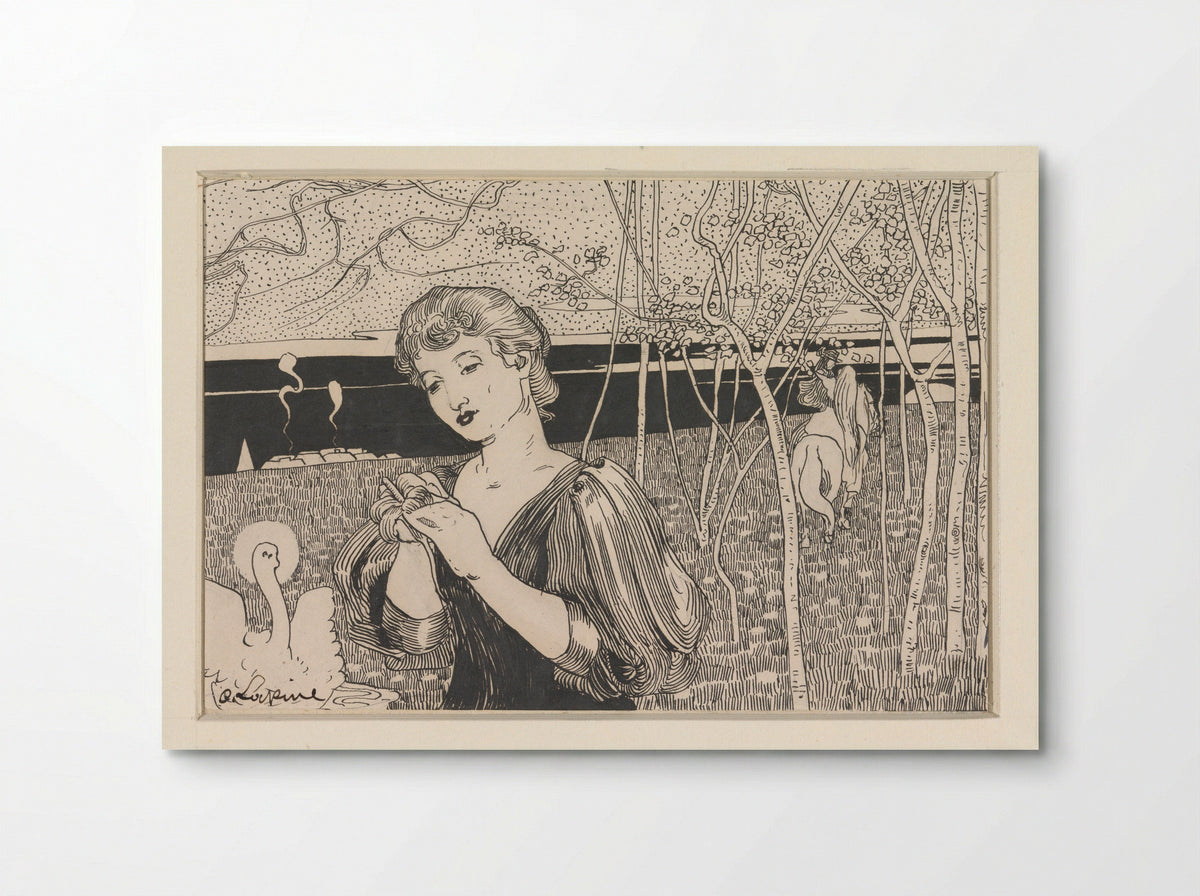 Vrouw met bloem, rechts een figuur te paard - C. Lapine - Poster