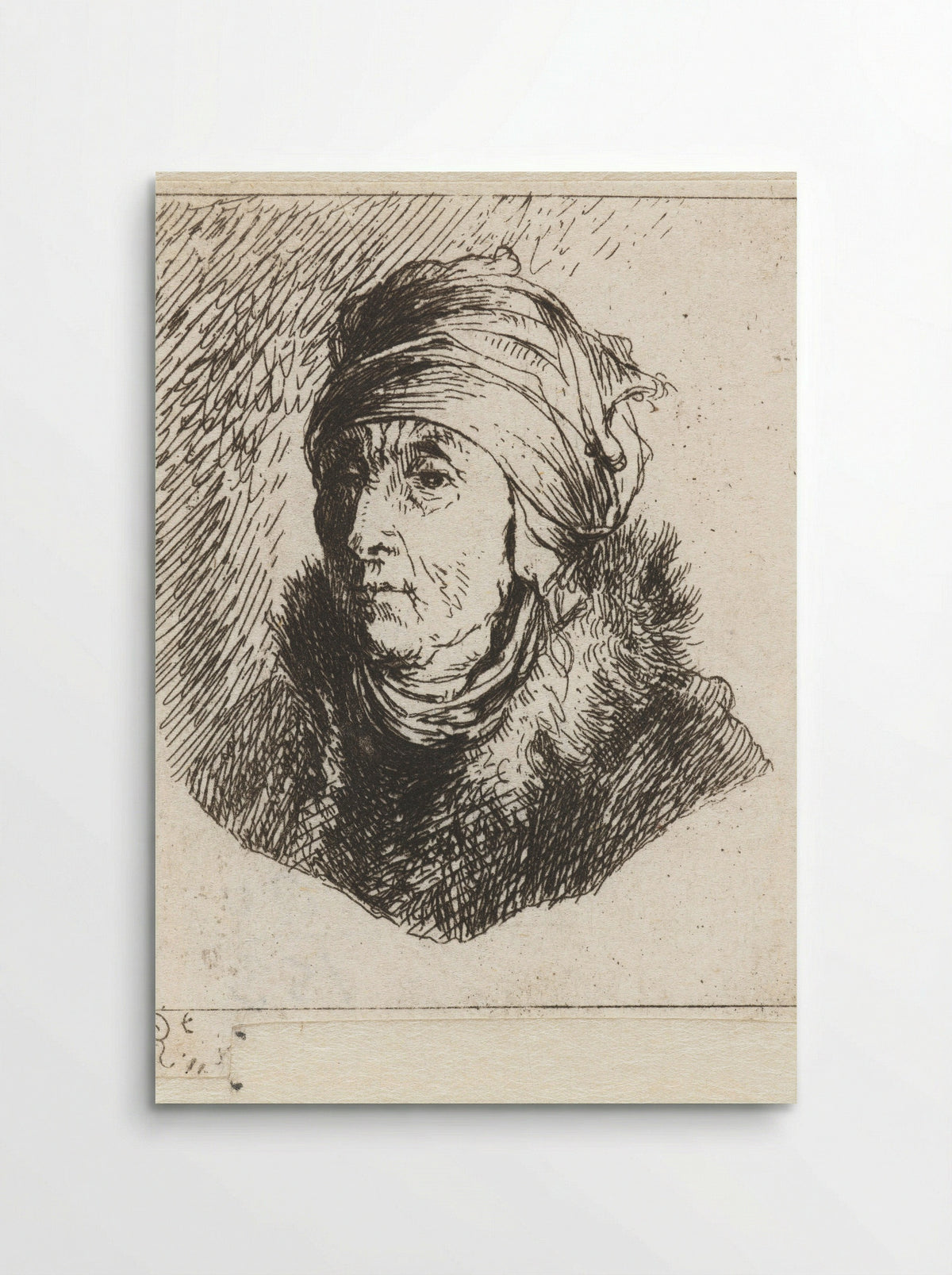 Vrouw met bontkraag en hoofddoek over een ondermutsje gewonden: buste - Constantino Cumano - Poster