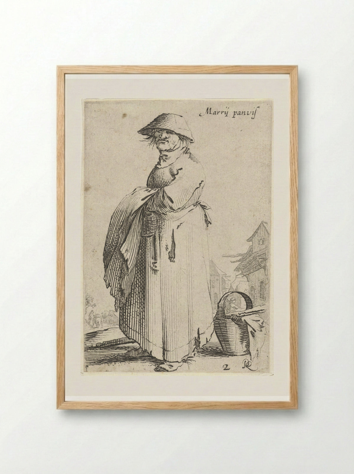 Vrouw met doek over haar arm, achter haar staat een mand op de grond - Salomon Savery - Framed Print Wood