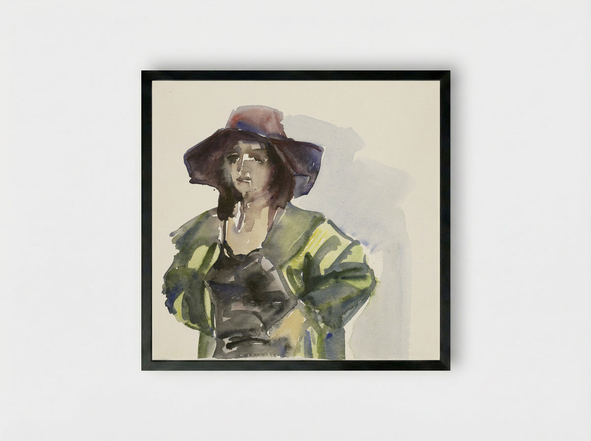 Vrouw met een grote hoed - Sonja Dwinger - Framed Print Black