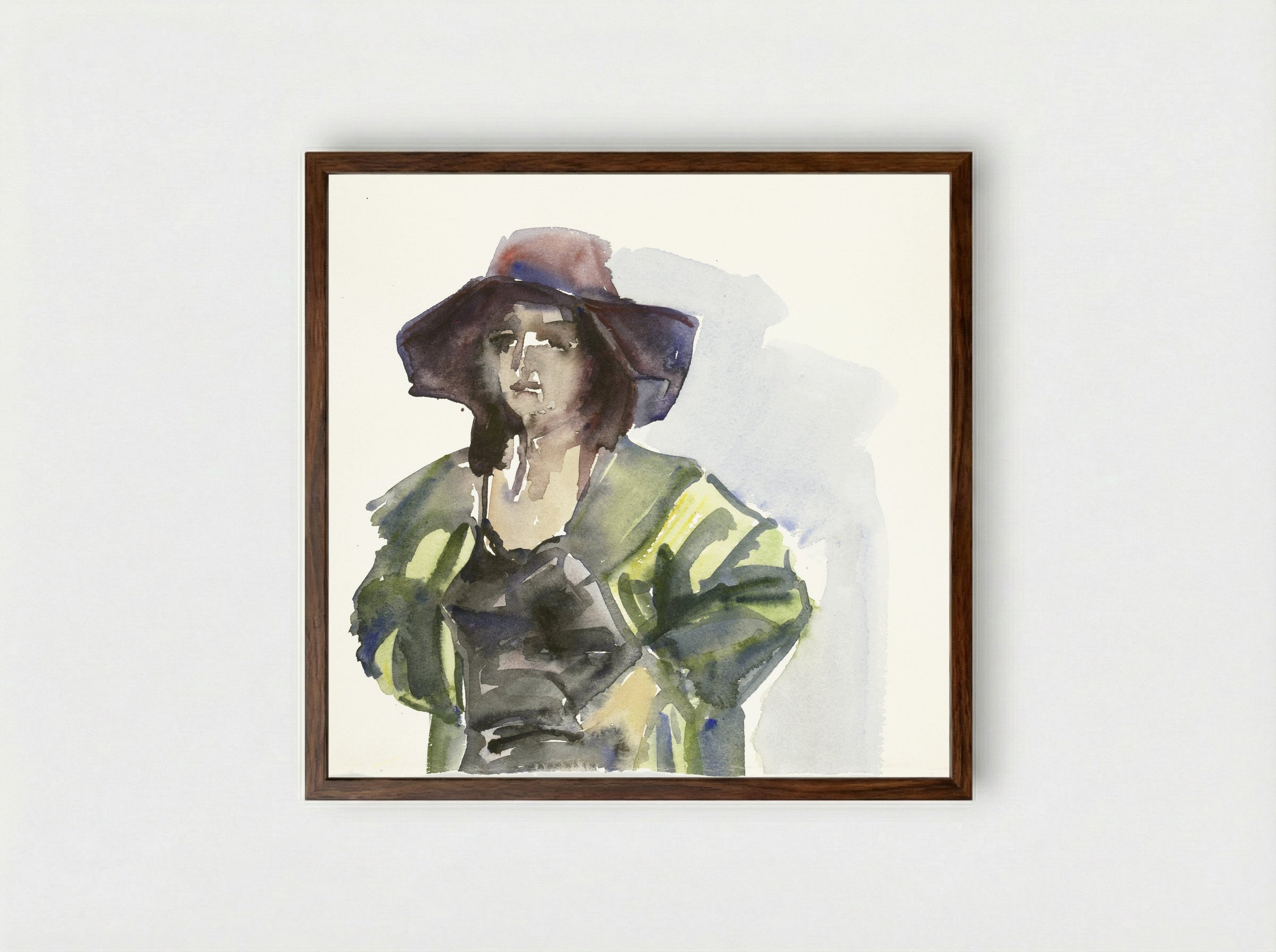 Vrouw met een grote hoed - Sonja Dwinger - Framed Print Dark Wood