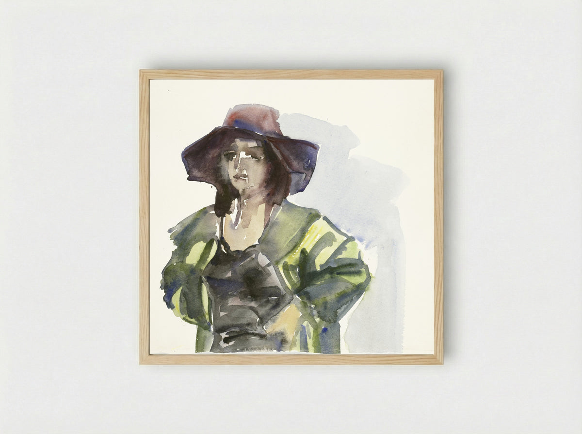 Vrouw met een grote hoed - Sonja Dwinger - Framed Print Wood
