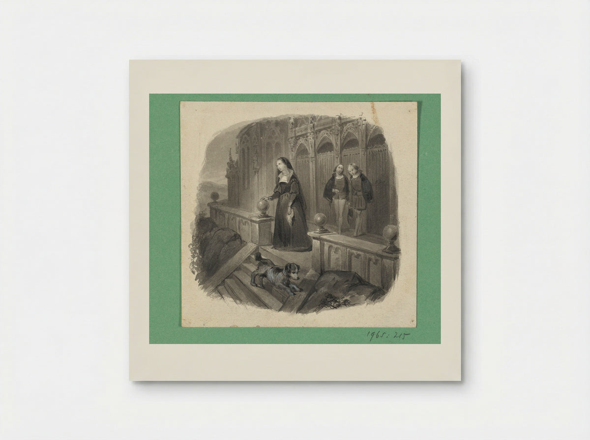 Vrouw met een hond op een bordes - Johann Wilhelm Kaiser - Poster