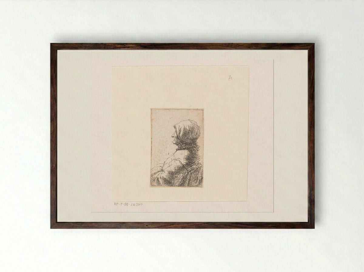 Vrouw met een kap op het hoofd - Michael Willmann - Framed Print Dark Wood