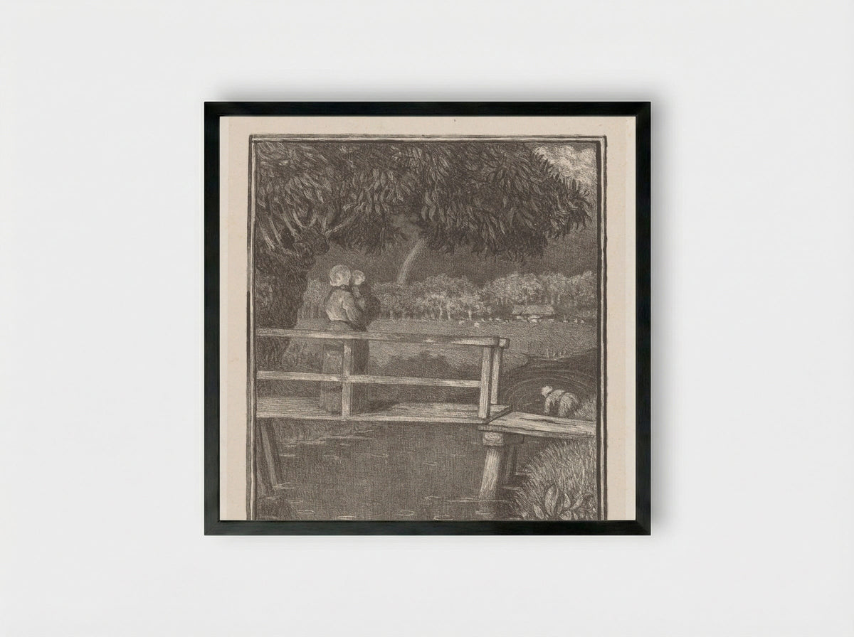 Vrouw met een kind op haar arm op een brug - Richard Nicolaüs Roland Holst - Framed Print Black