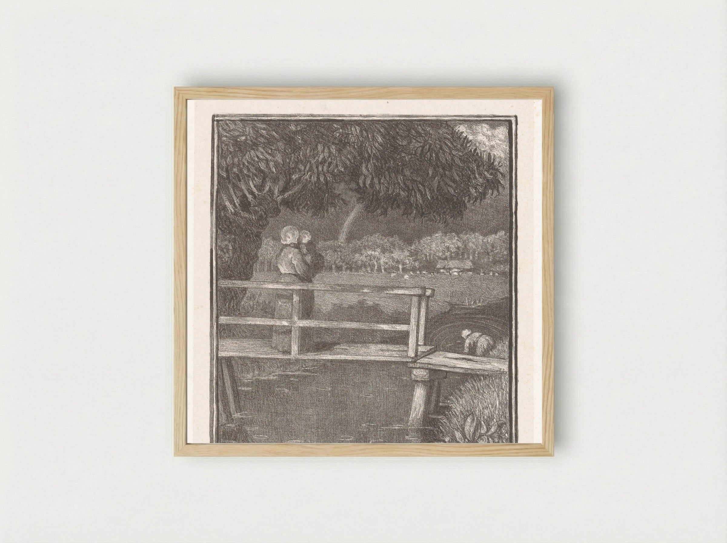 Vrouw met een kind op haar arm op een brug - Richard Nicolaüs Roland Holst - Framed Print Wood