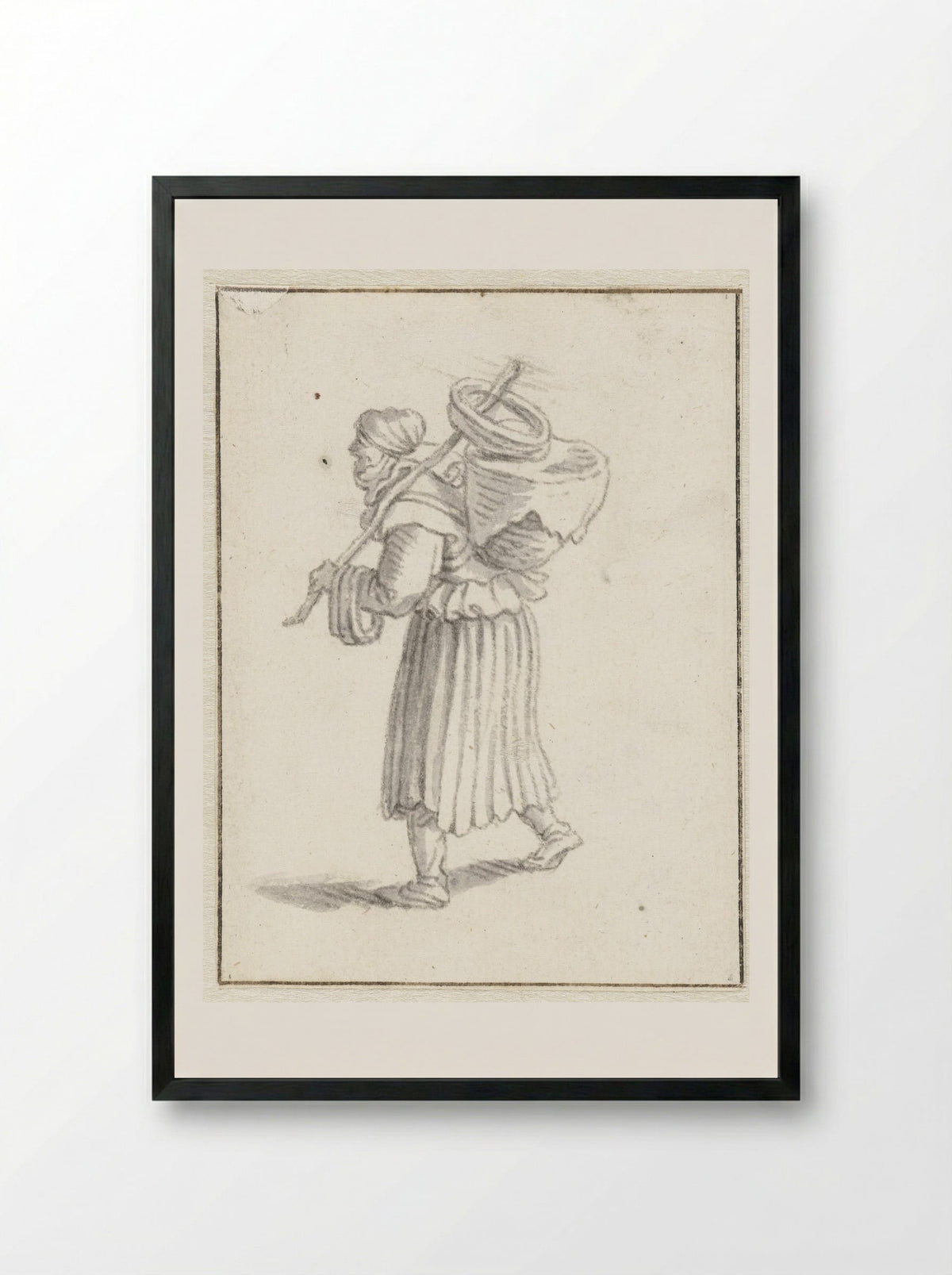 Vrouw met een mand op haar rug - Herman Saftleven - Framed Print Black