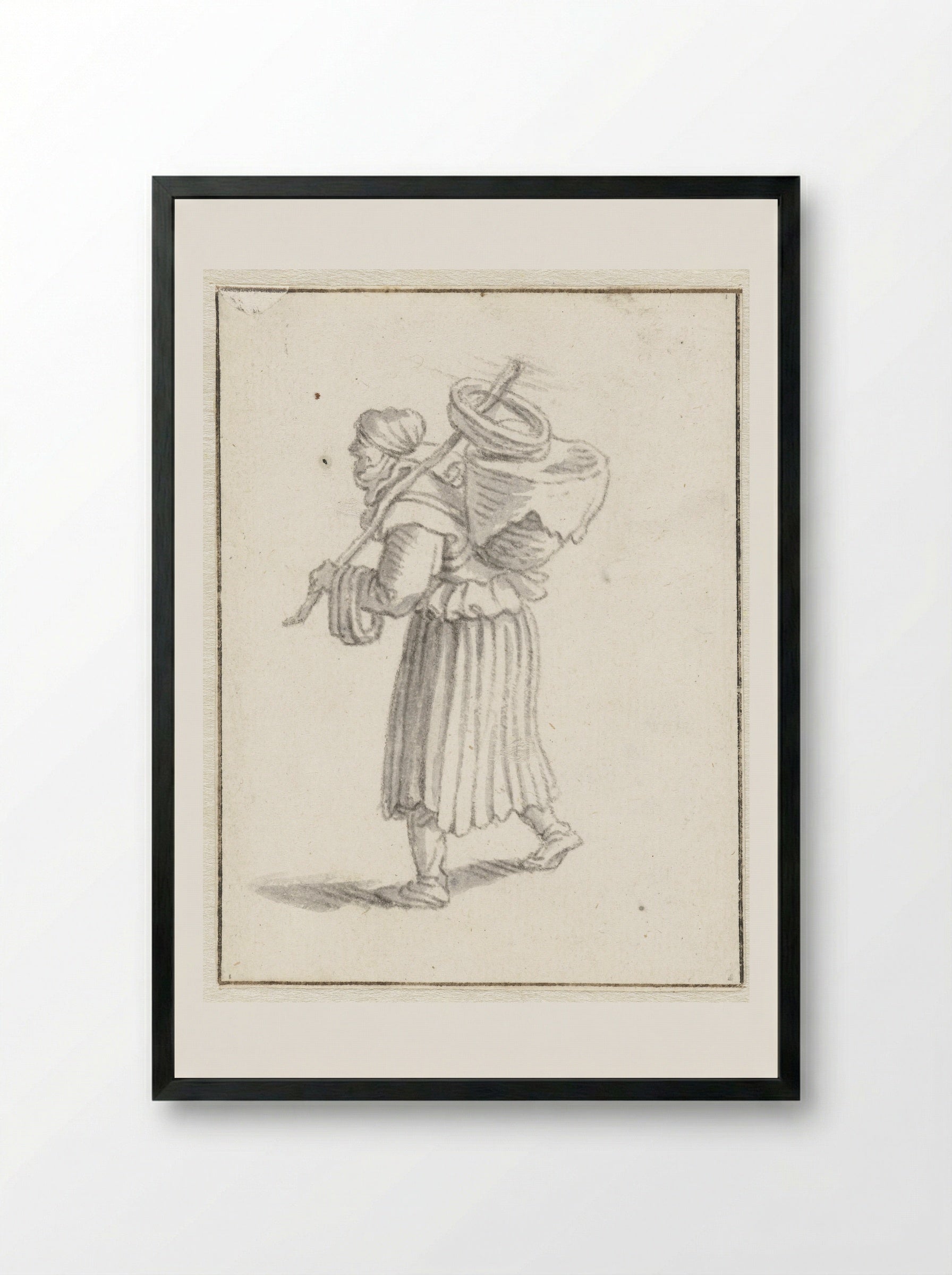 Vrouw met een mand op haar rug - Herman Saftleven - Framed Print Black