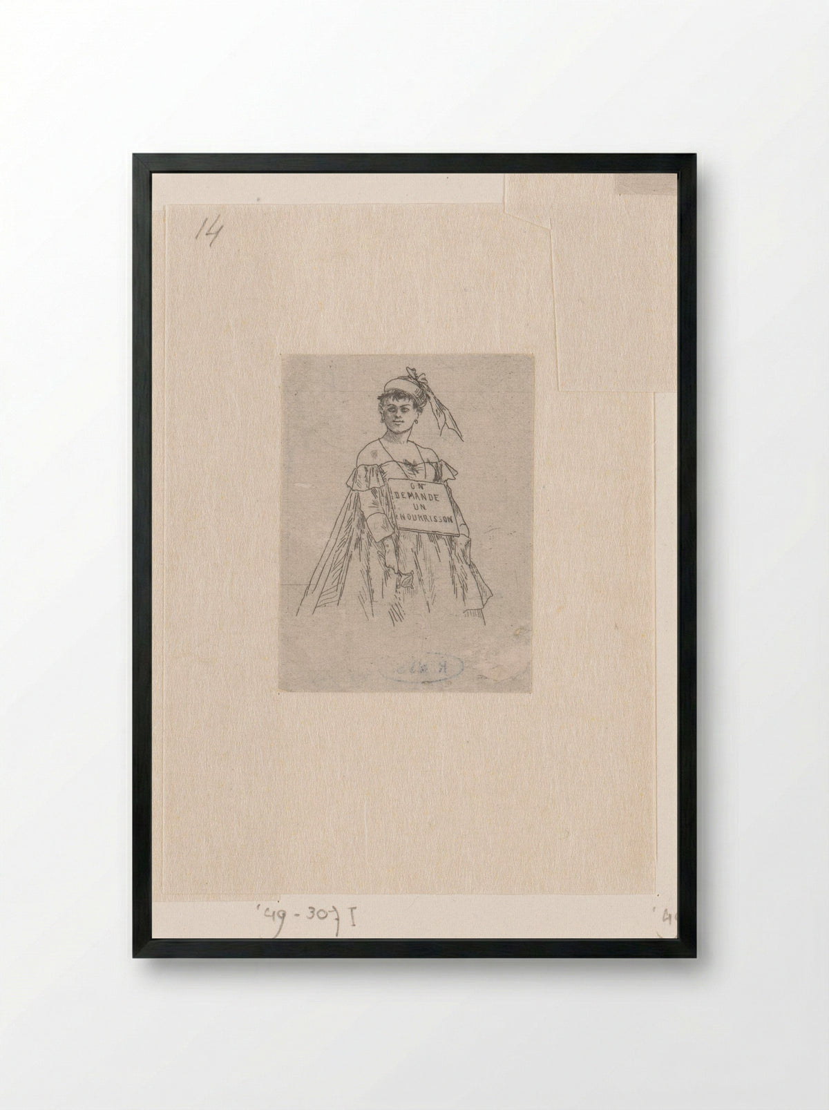 Vrouw met een plakkaat om haar nek - Félicien Rops - Framed Print Black