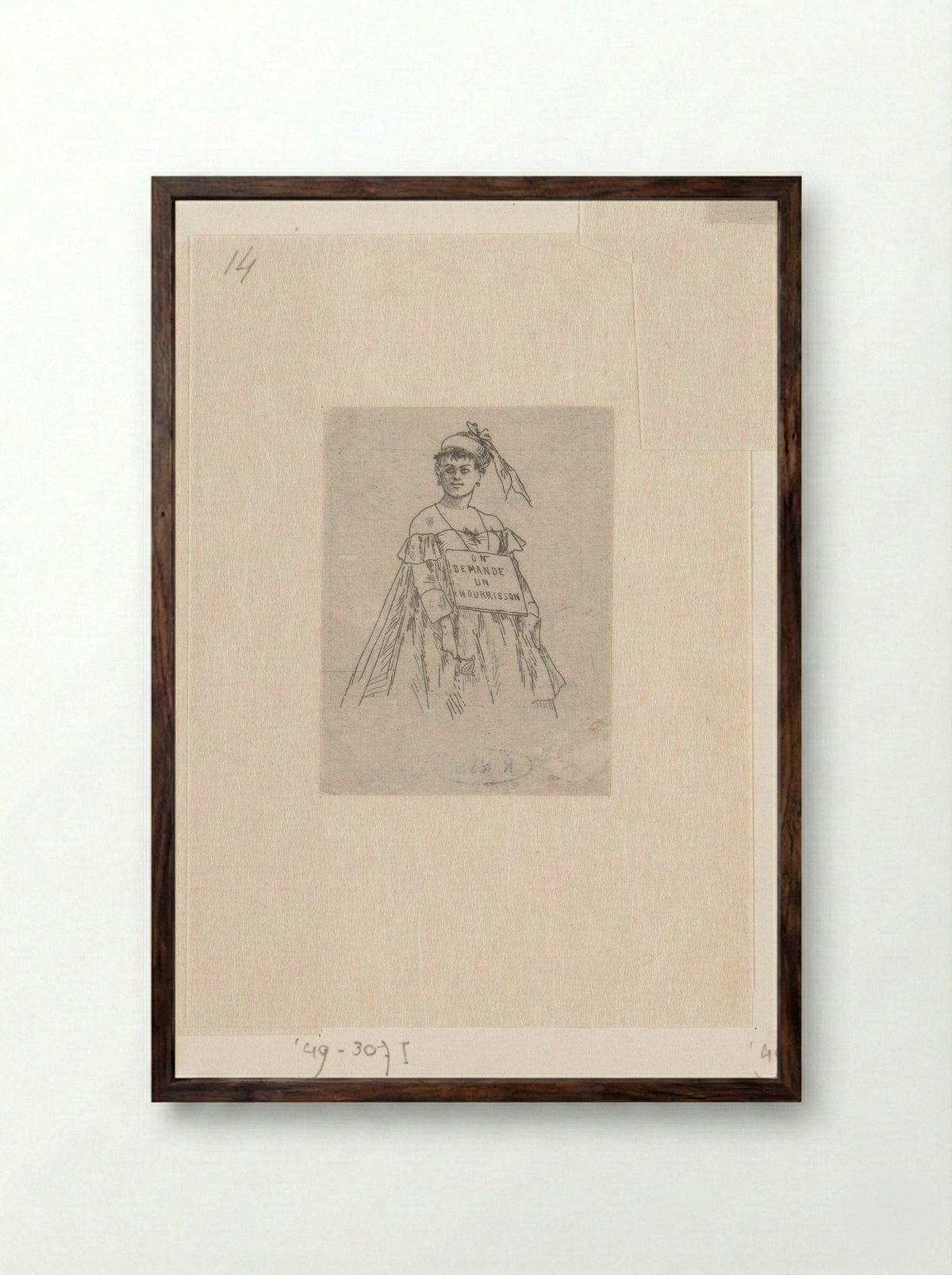 Vrouw met een plakkaat om haar nek - Félicien Rops - Framed Print Dark Wood